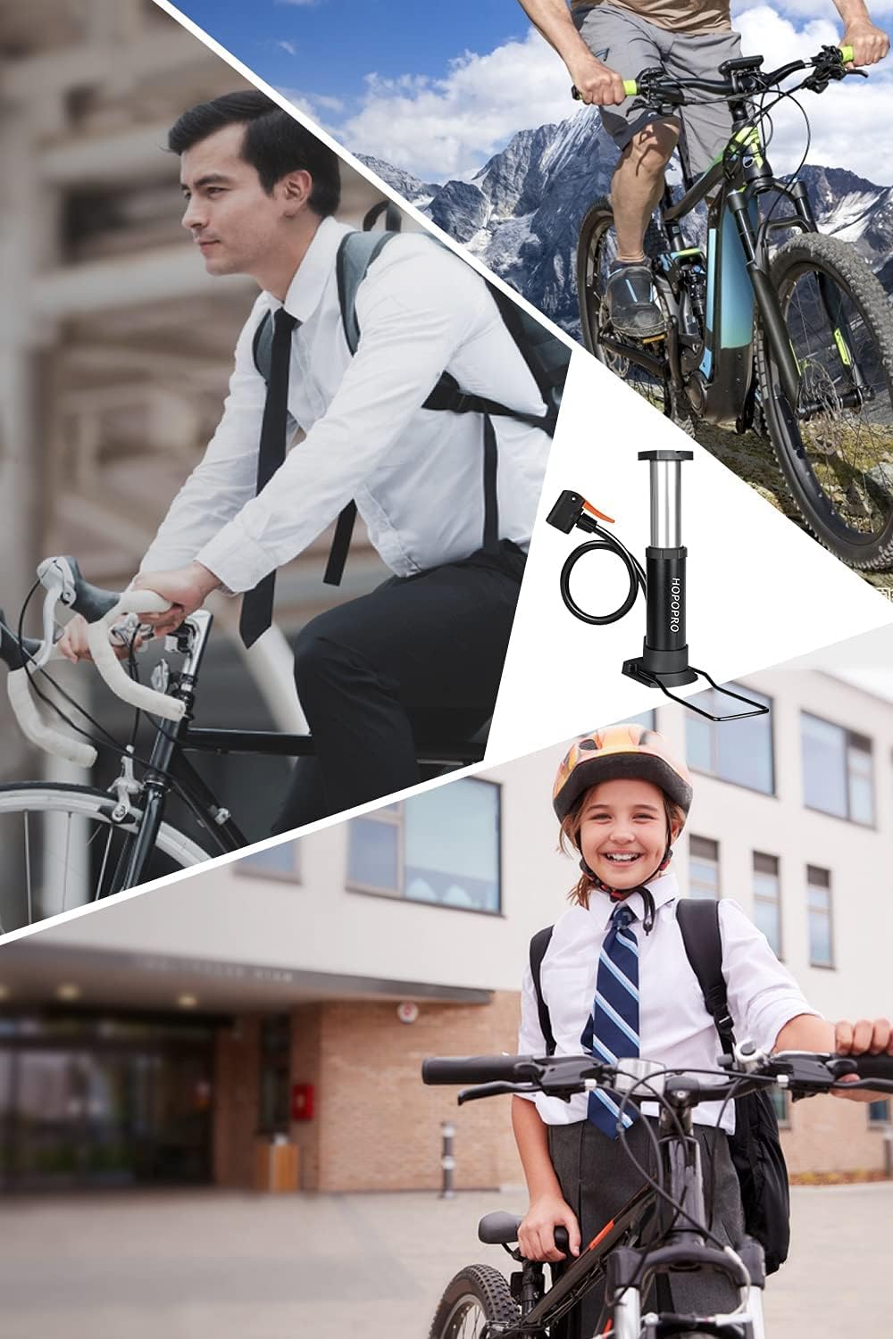 Bomba de bicicleta Hopopro, portátil, para bicicleta de suelo, bomba de neumáticos de bicicleta con válvula Presta Schrader Dunlop y aguja de gas