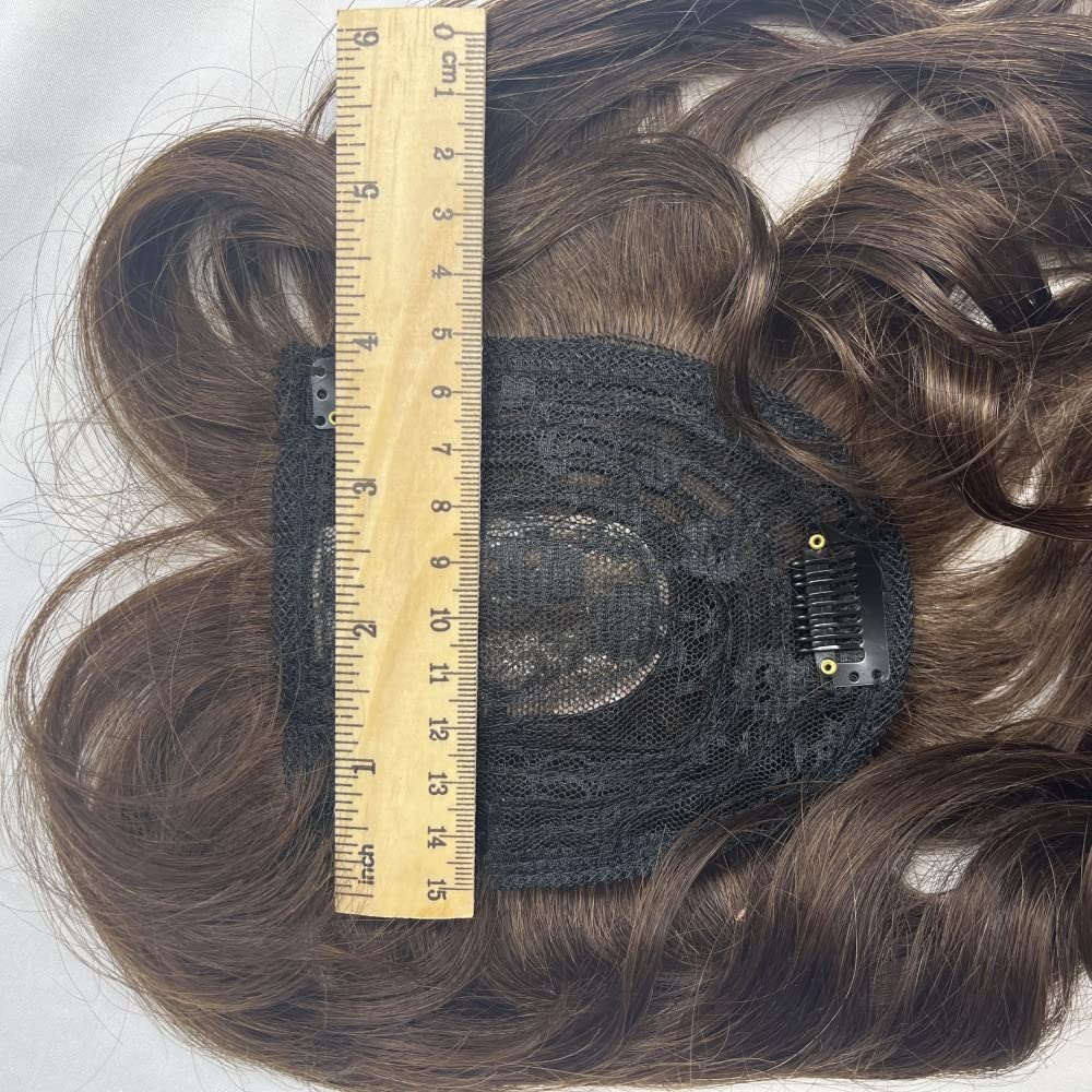 Extensiones de cabello humano ondulado con flequillo, 14 pulgadas, extensiones de cabello humano brasileño natural Remy (marrón claro)