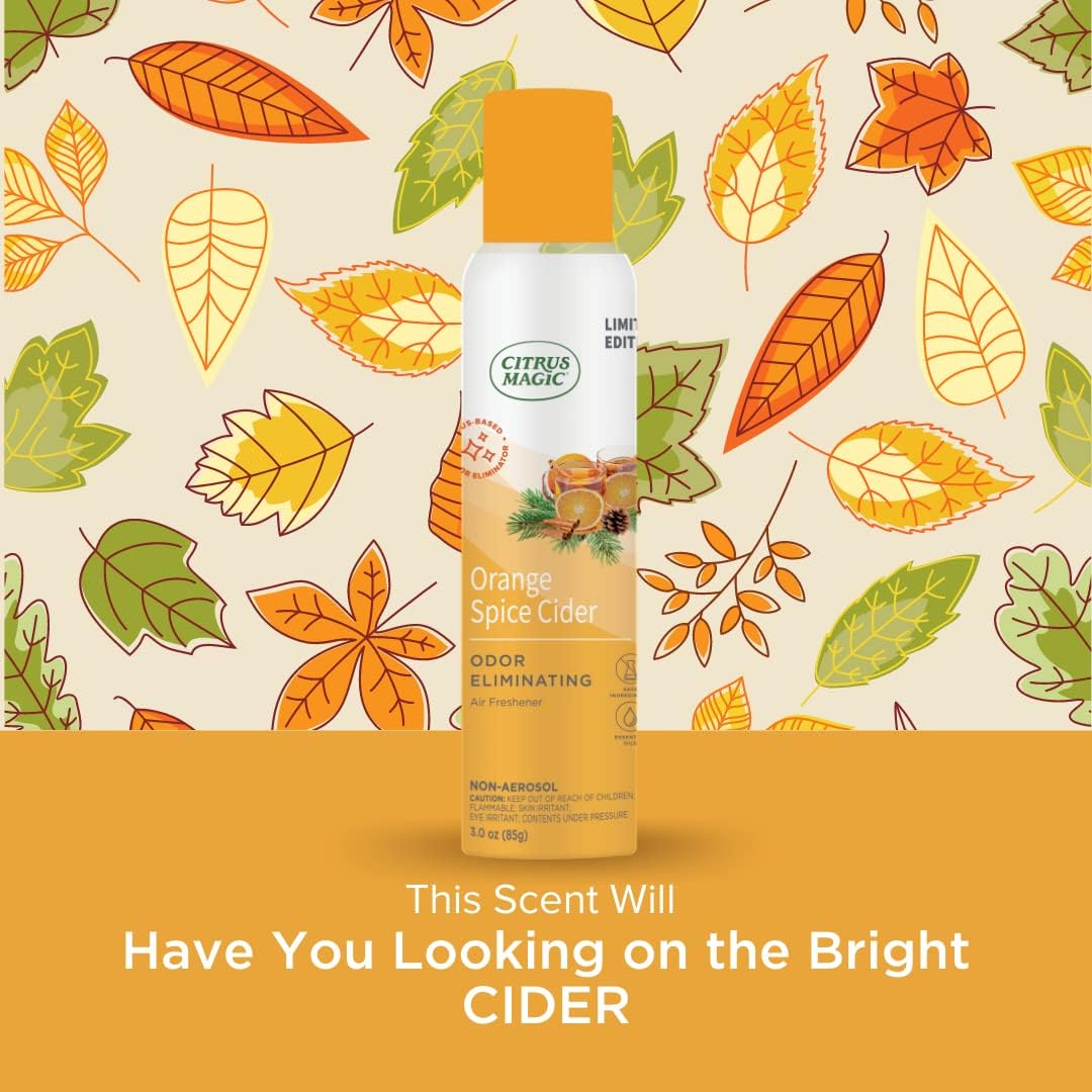 Citrus Magic Spray ambientador natural eliminador de olores de edición limitada, sidra de especias de naranja, 3 onzas, paquete de 3