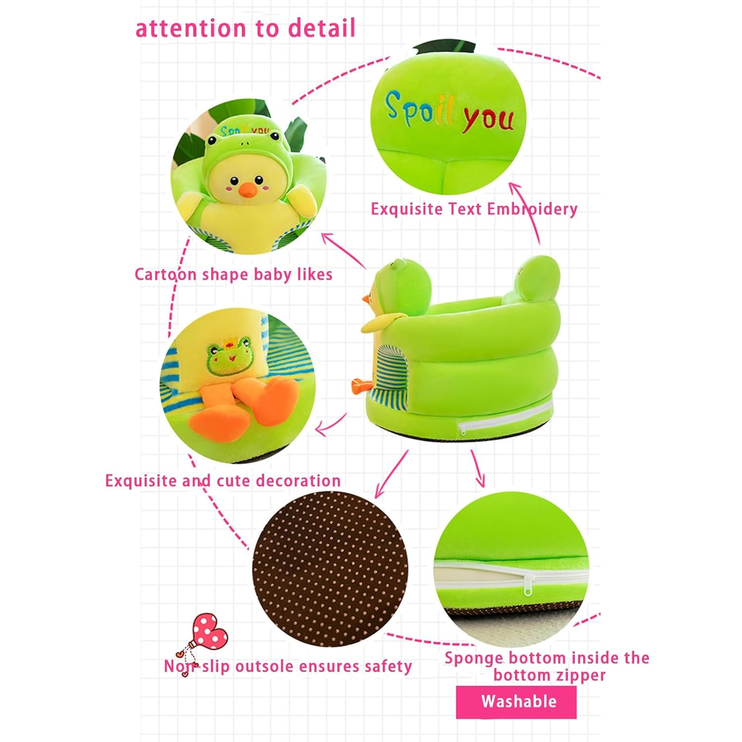 Asiento para bebé, silla de bebé para sentarse, diseño de animales de dibujos animados, sofá de felpa para aprender a sentarse, funda lavable para