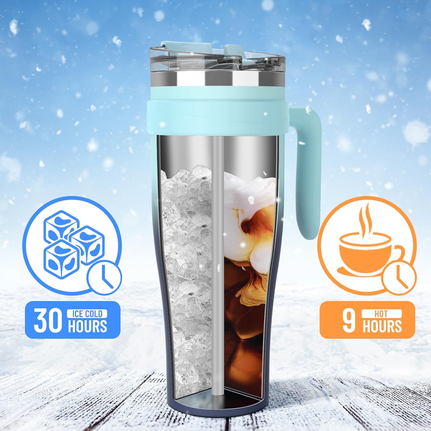 Hydraful Vaso aislado de 50 onzas con asa y tapa de pajilla, 100% a prueba de fugas, taza de viaje apta para portavasos – Vaso aislado de acero