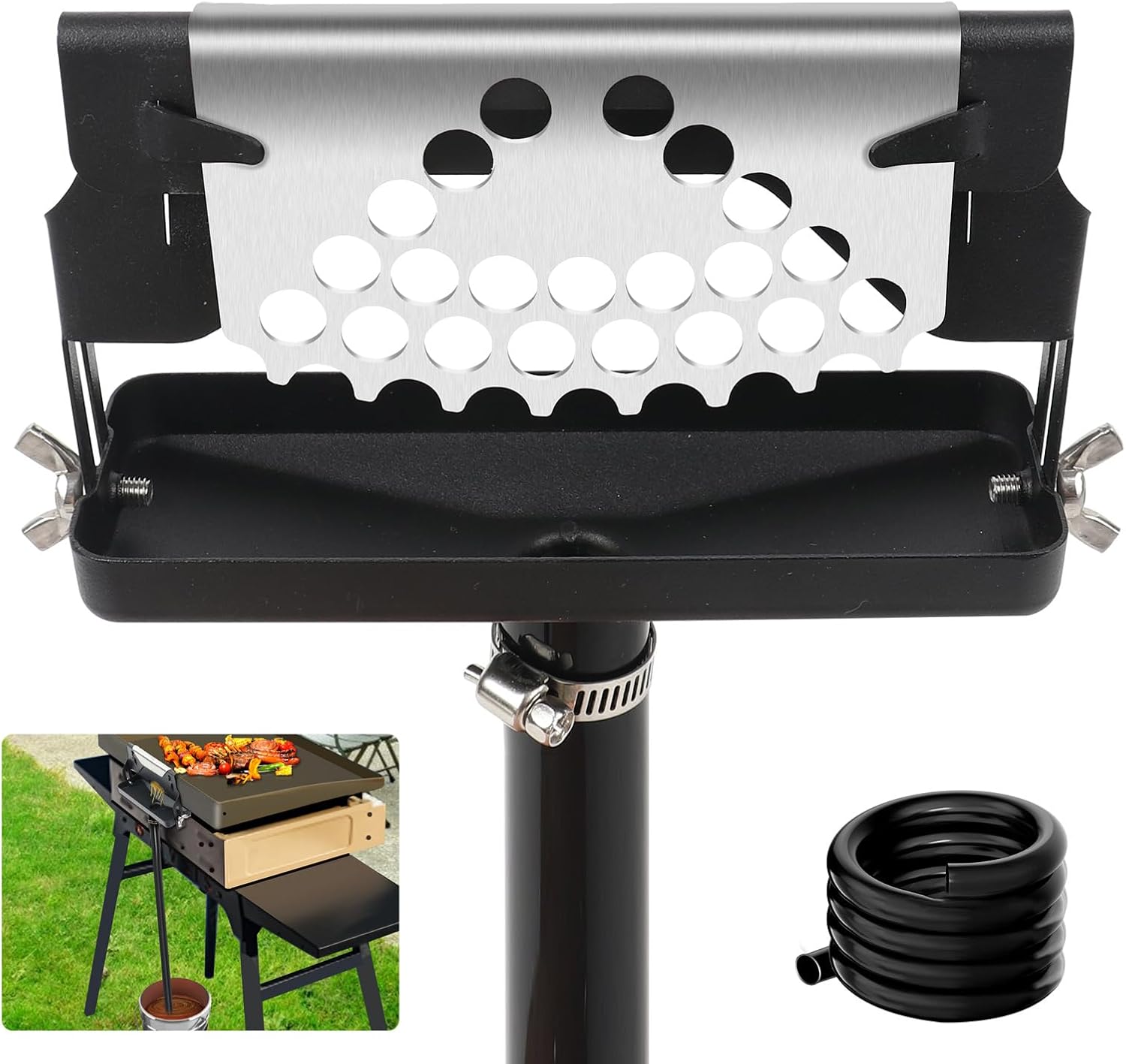 Magoog Embudo de drenaje de grasa trasero para Blackstone sin tapa, colector de grasa para Blackstone, prácticos accesorios Blackstone, forros