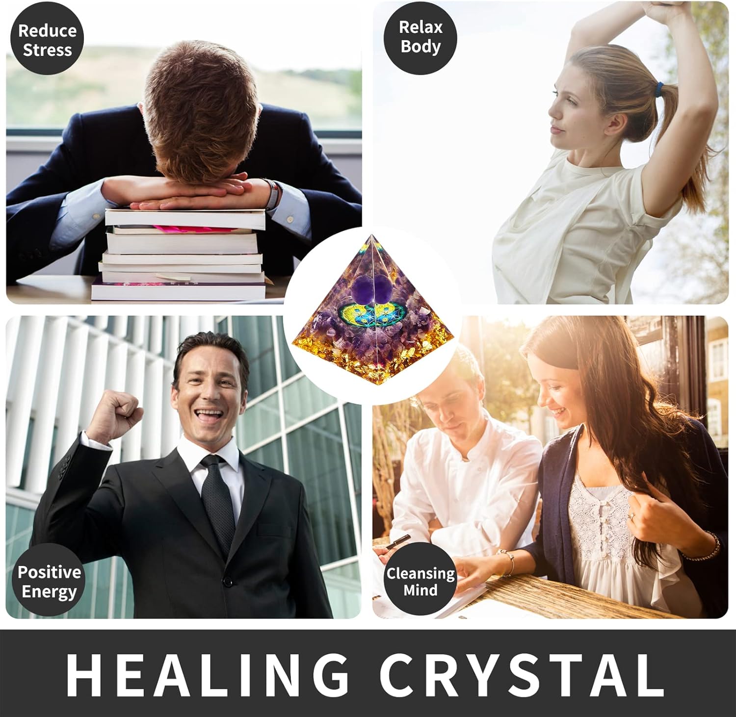 Pirámide de orgón hecha a mano para energía positiva, pirámide de esfera de cristal de amatista, generador de energía de cristales de protección,