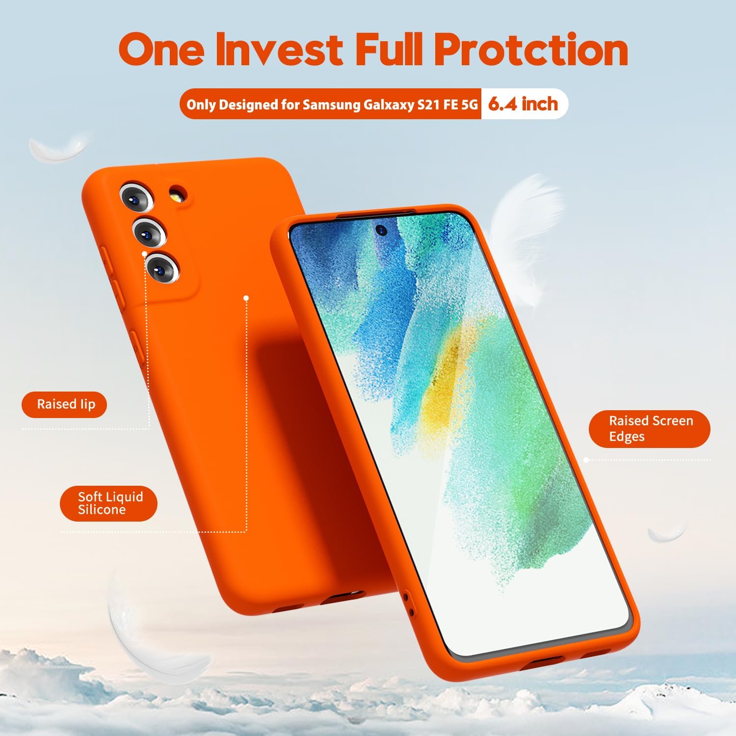 Oakxco Funda para teléfono Samsung Galaxy S21 FE 5G, silicona líquida, color sólido brillante fluorescente, bonita funda protectora delgada de goma