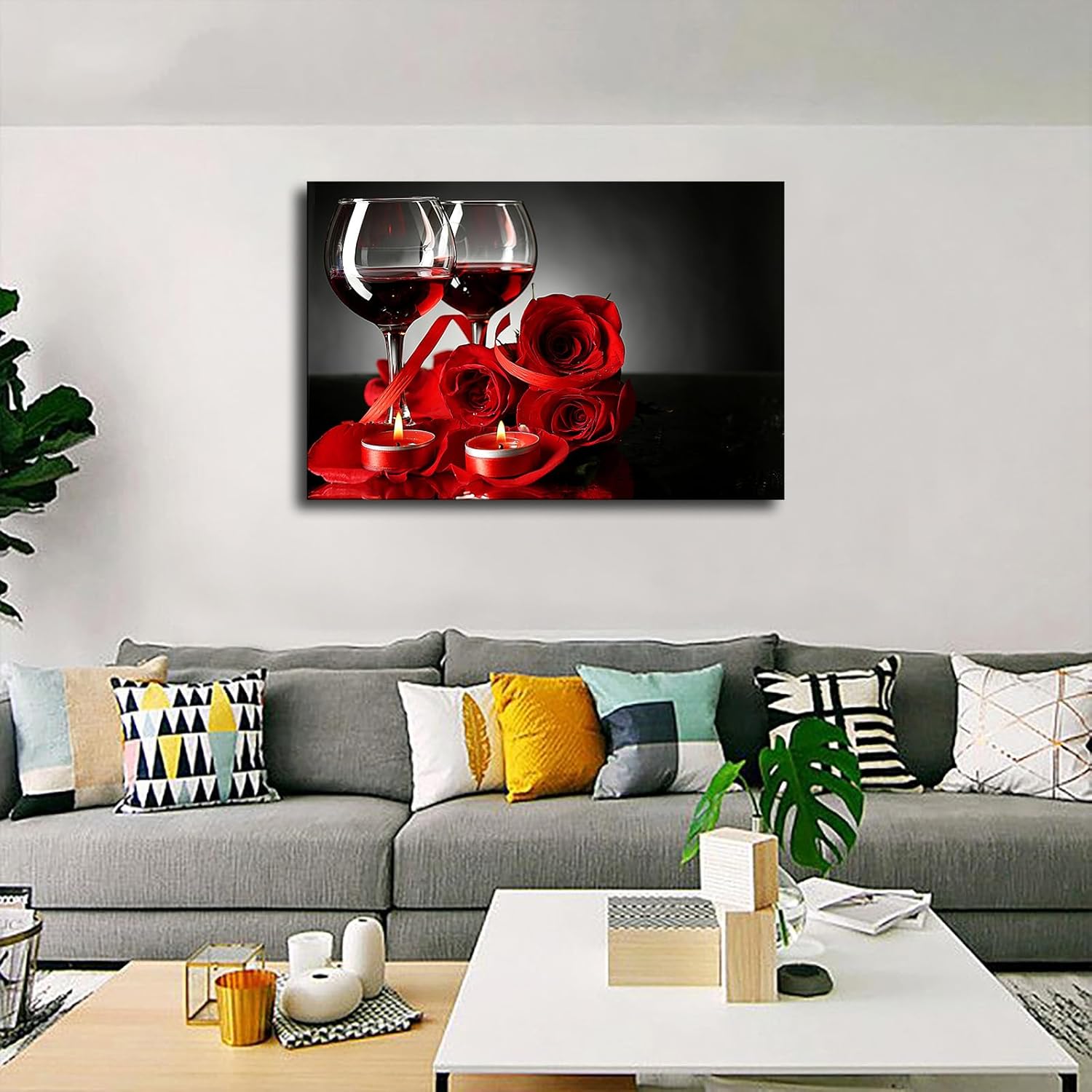 Póster de rosa de vino tinto impreso en lienzo, arte de pared, regalo de vacaciones, baño, sala de estar, dormitorio, decoración del hogar (24 x 36