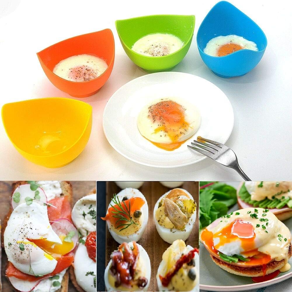 Cocedor escalfador de huevos, olla de huevos escalfados con soportes para anillos, taza de silicona antiadherente de grado alimenticio para