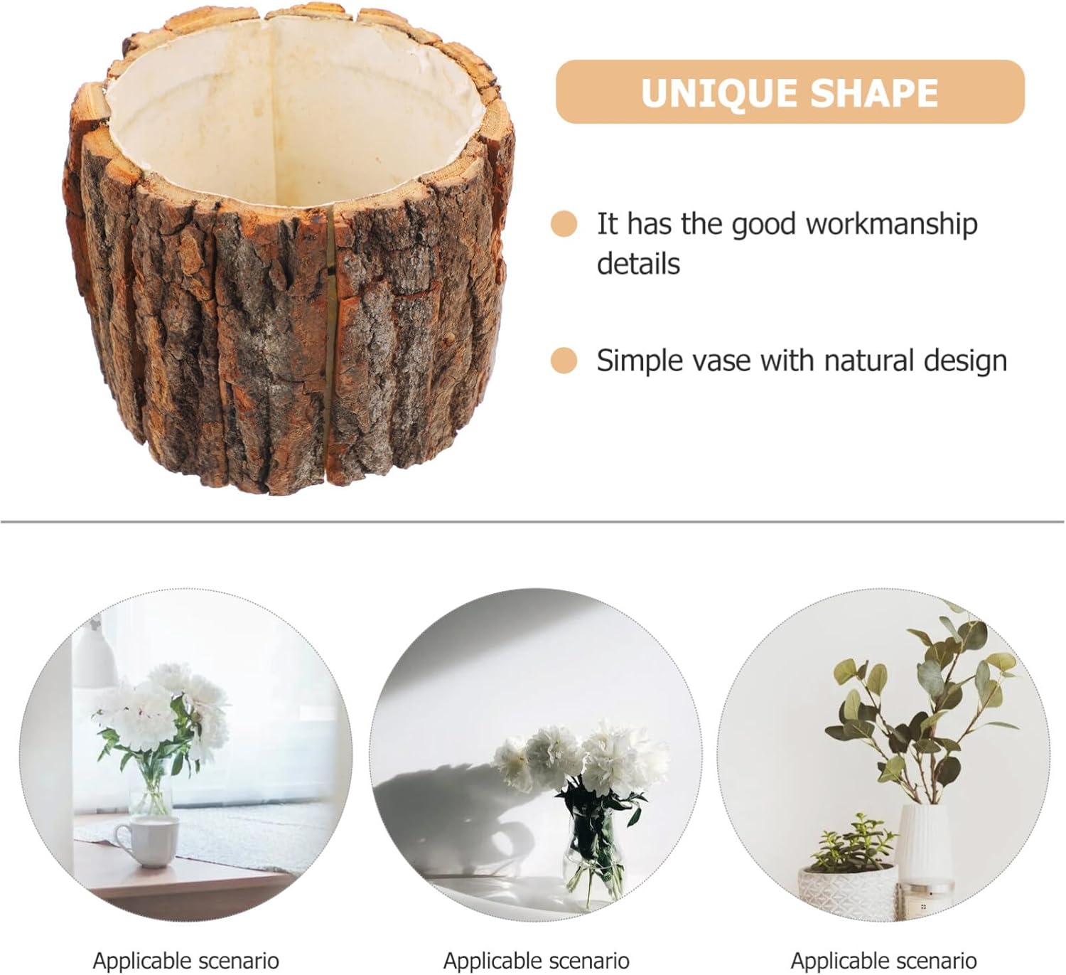 Decoración de porche para exteriores, maceta de tocón de árbol artificial de madera, maceta rústica, florero, contenedor para suculentas de interior
