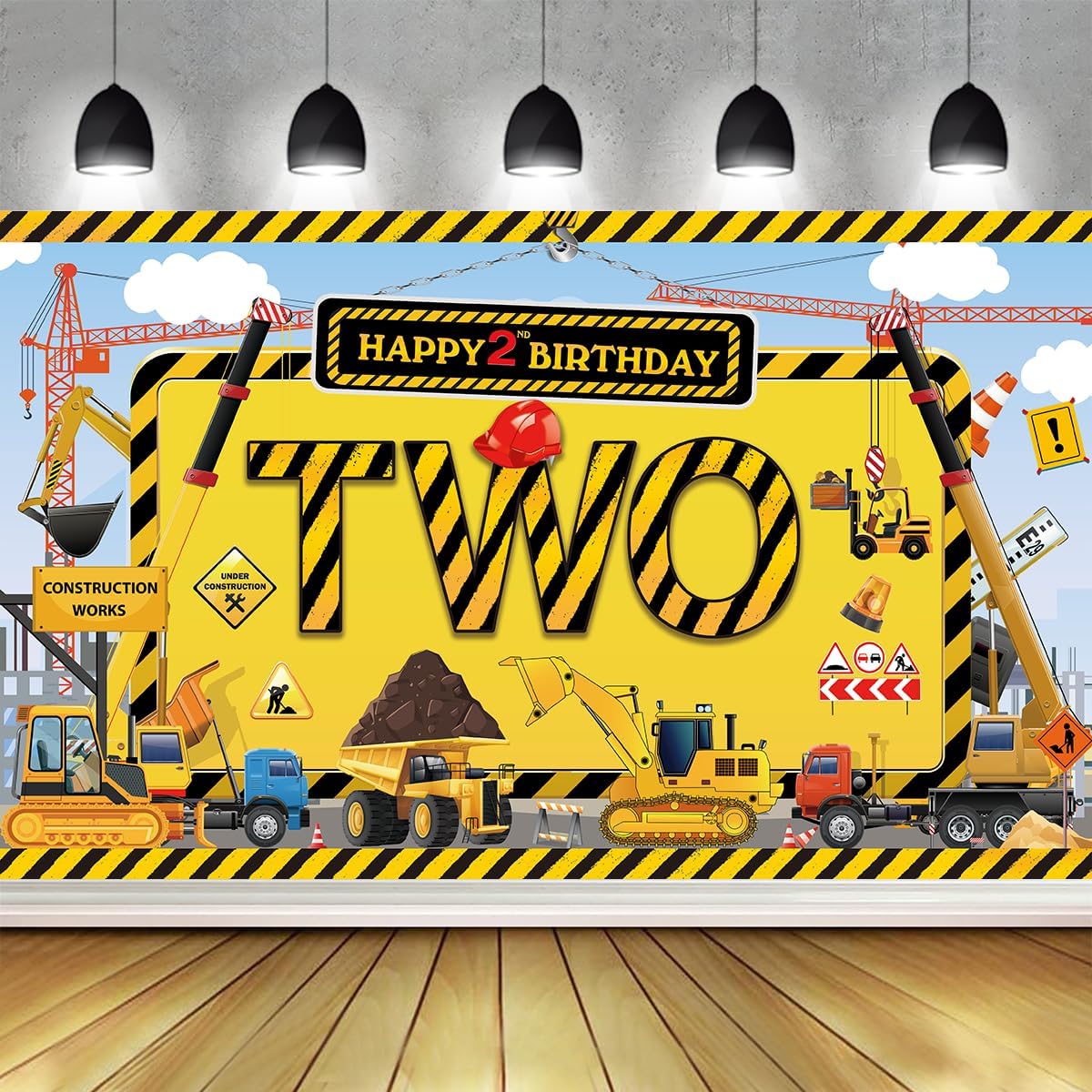 Pancarta de cumpleaños de construcción, pancarta de construcción de feliz segundo cumpleaños, suministros de fiesta de cumpleaños de construcción de