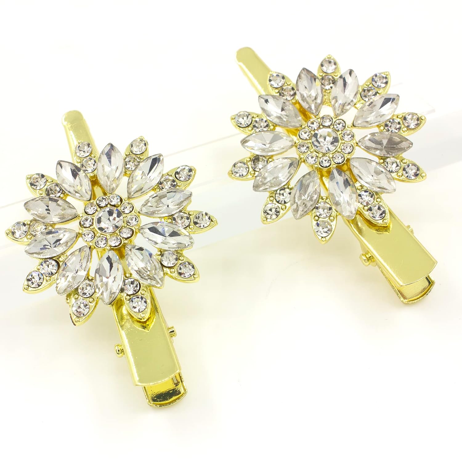Pinza para el cabello de cocodrilo con diamantes de imitación para mujer, 2 piezas, horquillas de flores brillantes, accesorios para el cabello para