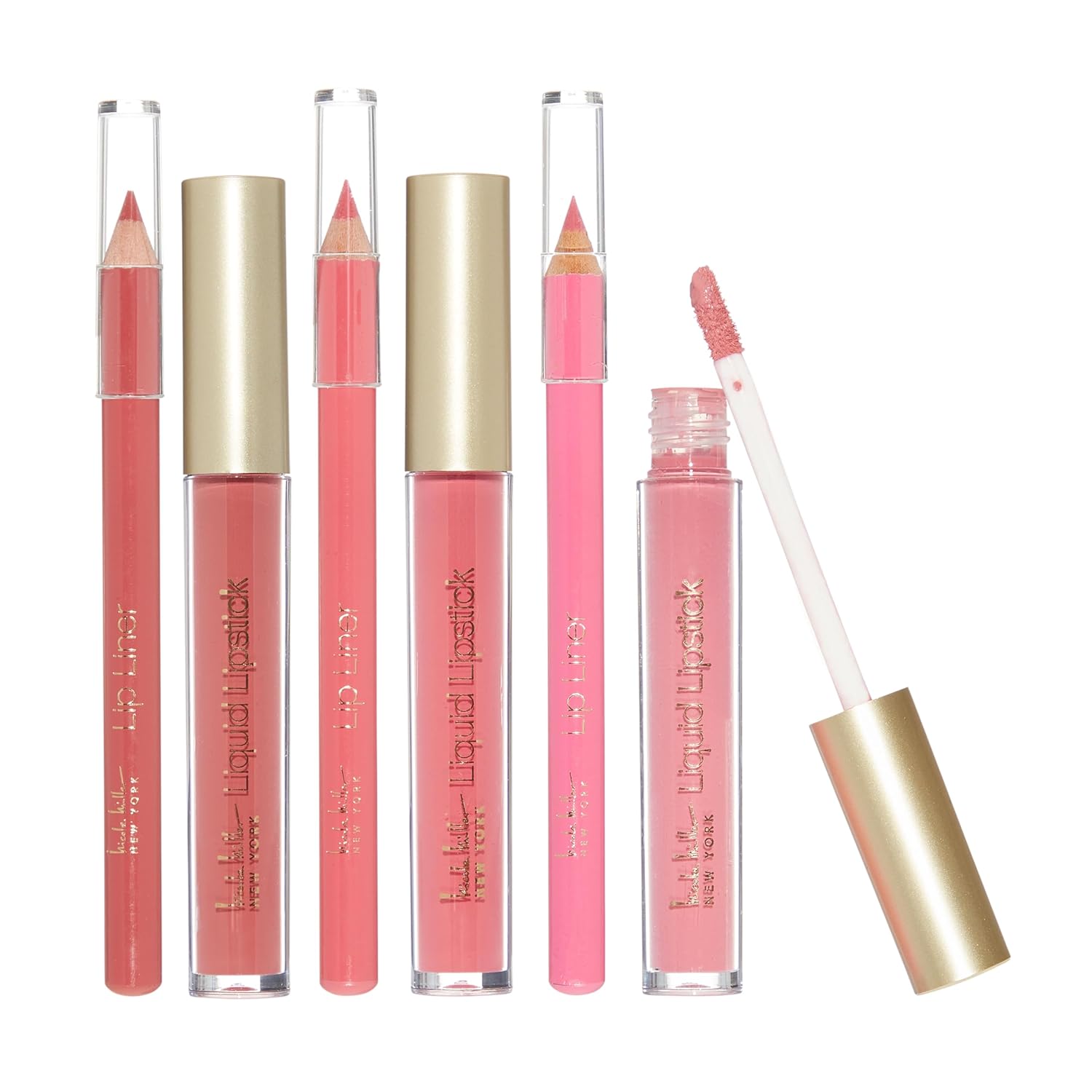 Nicole Miller Colección Liquid Lipstick & Liner  Juego de 8 piezas  4 lápices labiales líquidos y 4 delineadores de labios en varios tonos para