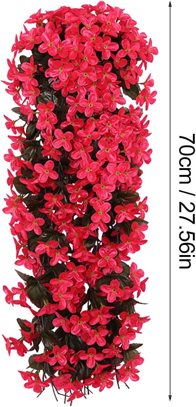 Flores de imitación, flores de seda, guirnalda violeta sintética para exteriores, cesta colgante roja, ramo de flores violetas, guirnalda colgante
