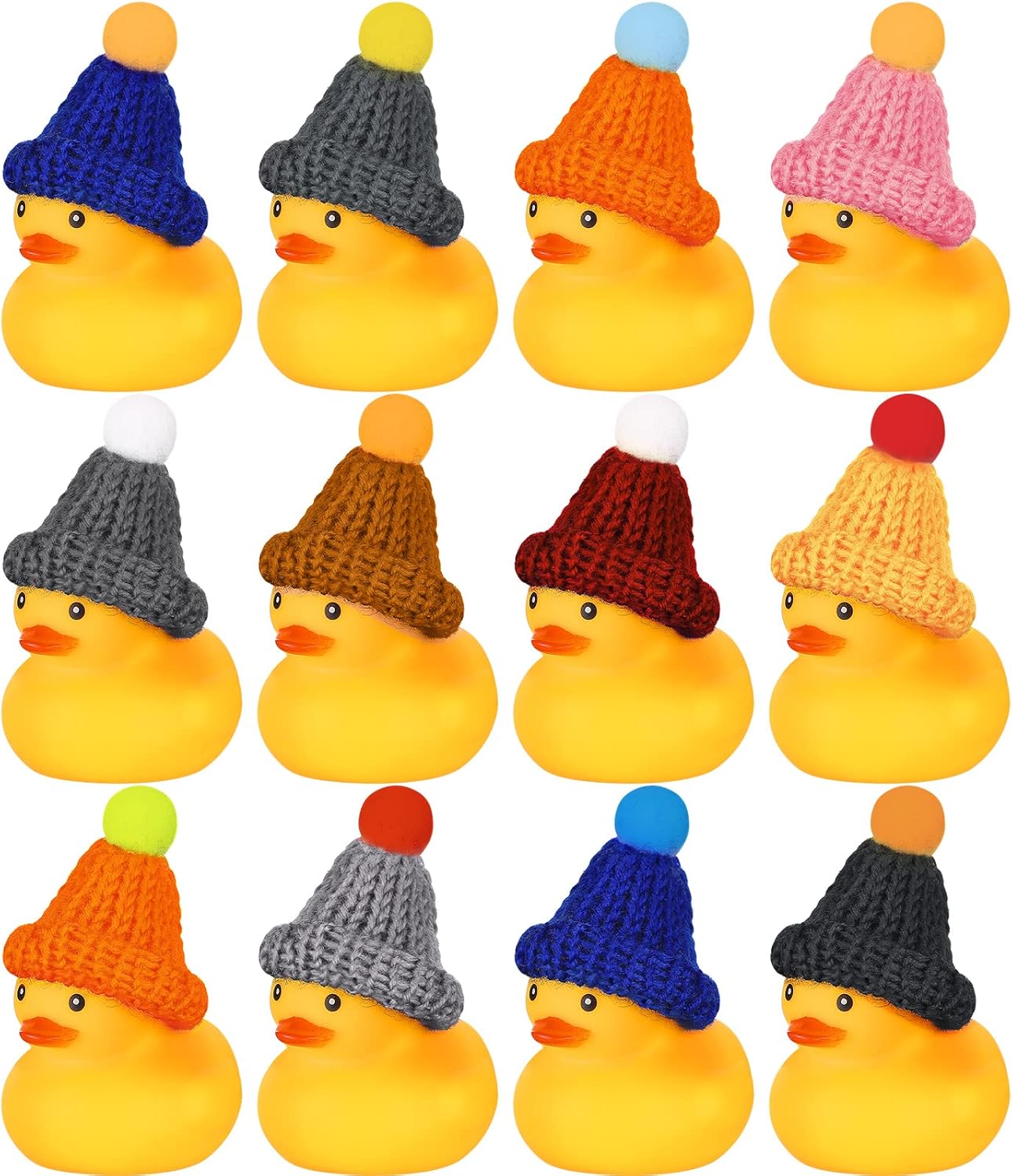 Chivao 12 patos de goma con 12 lentes de sol, sombreros, gorros, bufanda, pequeños patos de crucero a granel, juguetes de bañera para regalo del día