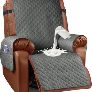 Granbest Funda impermeable para silla reclinable con bolsillos, funda antideslizante para silla reclinable, lavable con correas elásticas, protector Granbest Funda impermeable para silla reclinable con bolsillos, funda antideslizante para silla reclinable, lavable con correas elásticas, protector