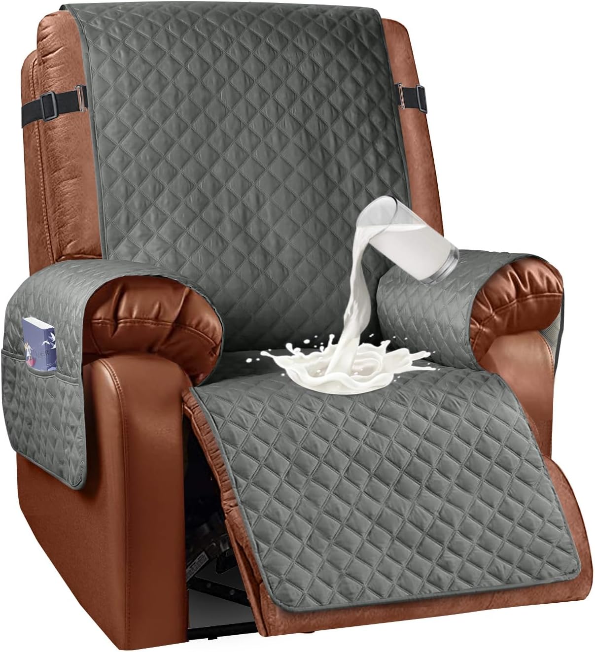 Granbest Funda impermeable para silla reclinable con bolsillos, funda antideslizante para silla reclinable, lavable con correas elásticas, protector