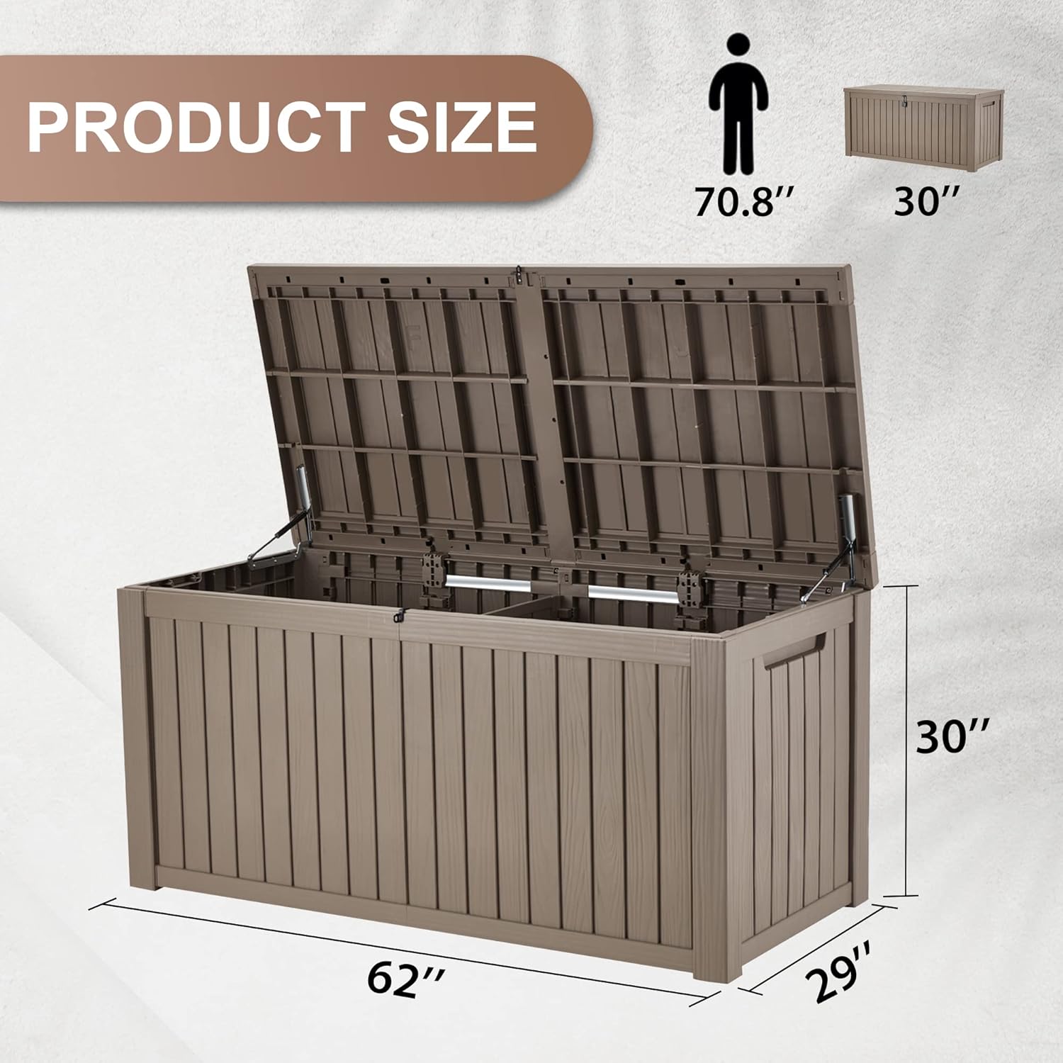 HABUTWAY Caja grande de almacenamiento para exteriores, banco de almacenamiento impermeable con candado de resina para patio, caja de almacenamiento