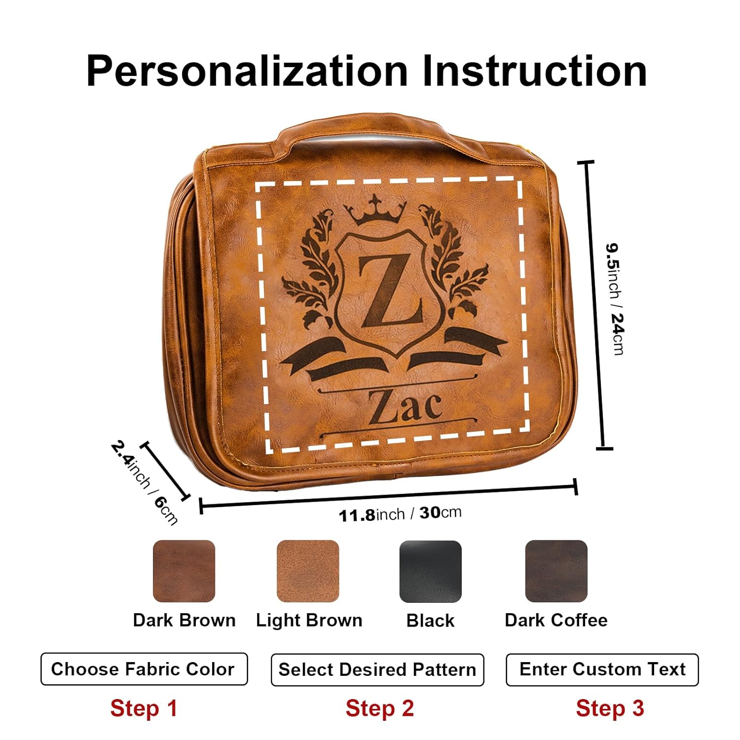 3-in-1 Large Personalized PU Leather Toiletry Bag For Men, Custom Groomsmen Gifts Hanging Travel Organizer Bag, Laser Engraved Name Monogram Shaving