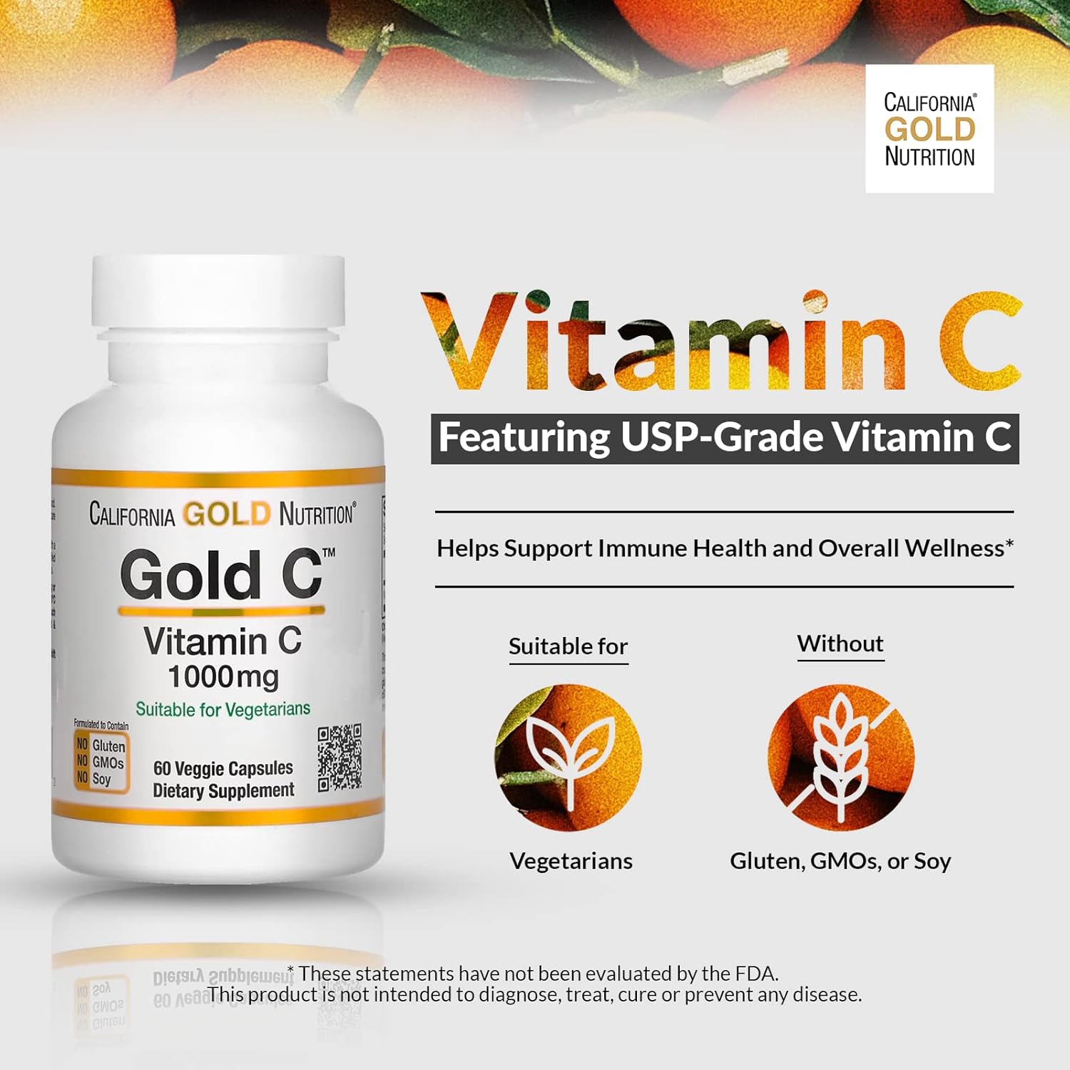 California Gold Nutrition Gold C – Suplemento de vitamina C de grado USP, apoyo inmunológico y bienestar estacional, apto para vegetarianos, sin
