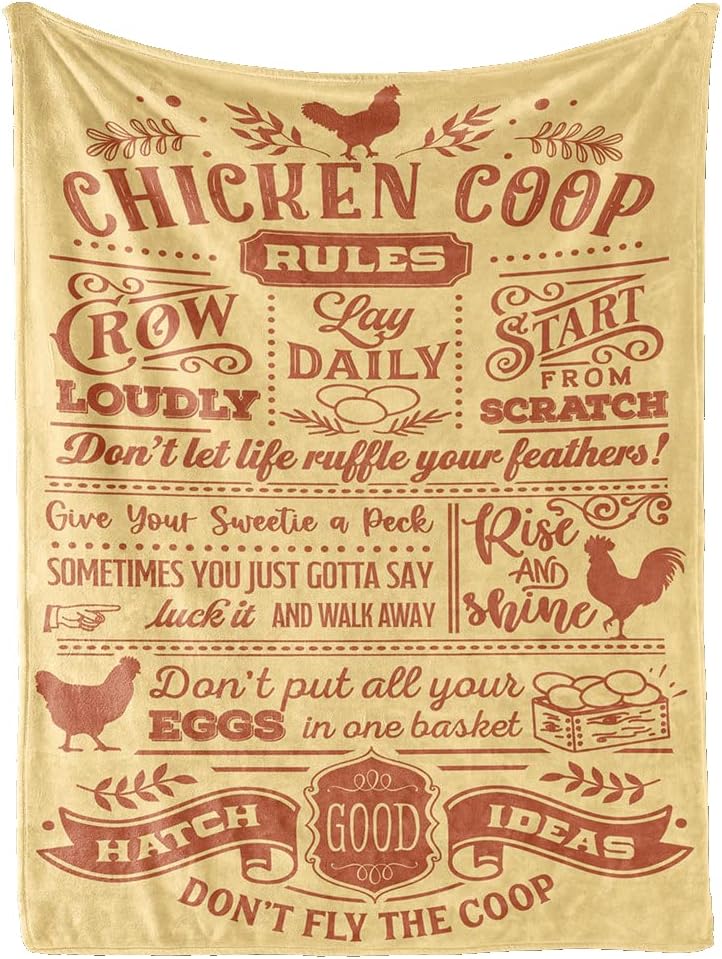 Regalos de pollo para mujeres y hombres, manta de franela, 50 x 65 pulgadas, citas divertidas de reglas de gallinero, regalos para amantes de los