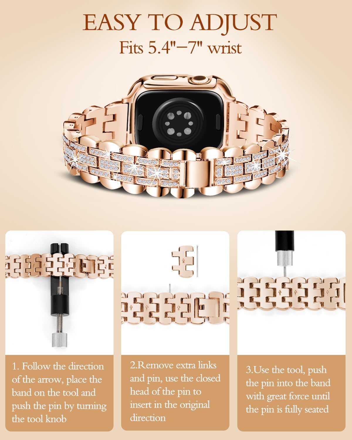 Compatible con Apple Watch Band de 1.575 pulgadas (1.575 in) para mujer, bandas brillantes de repuesto de joyería de diamante, pulsera de metal