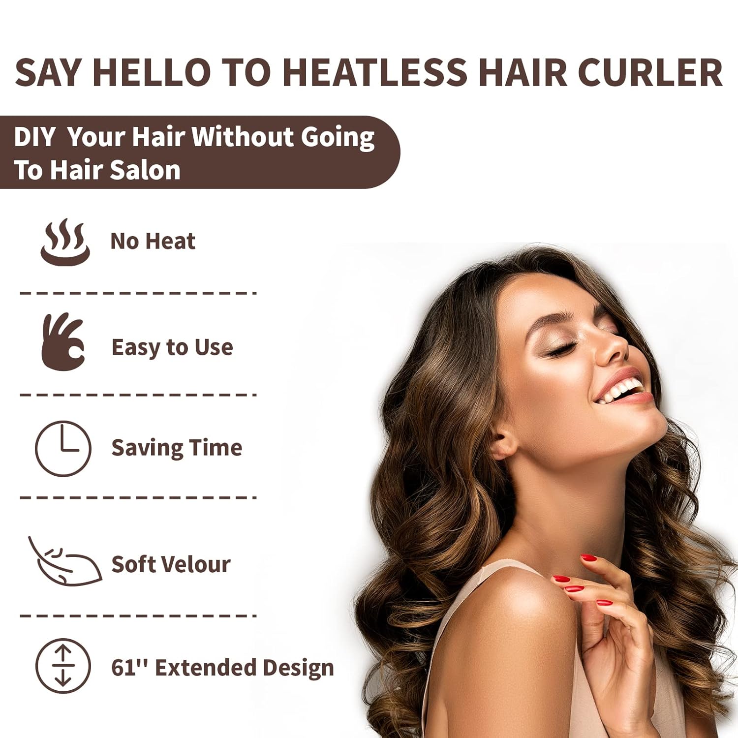 Diadema de barra rizadora sin calor, rizador de pelo sin calor para cabello largo, rizadores de pelo de terciopelo suave para dormir, diadema sin