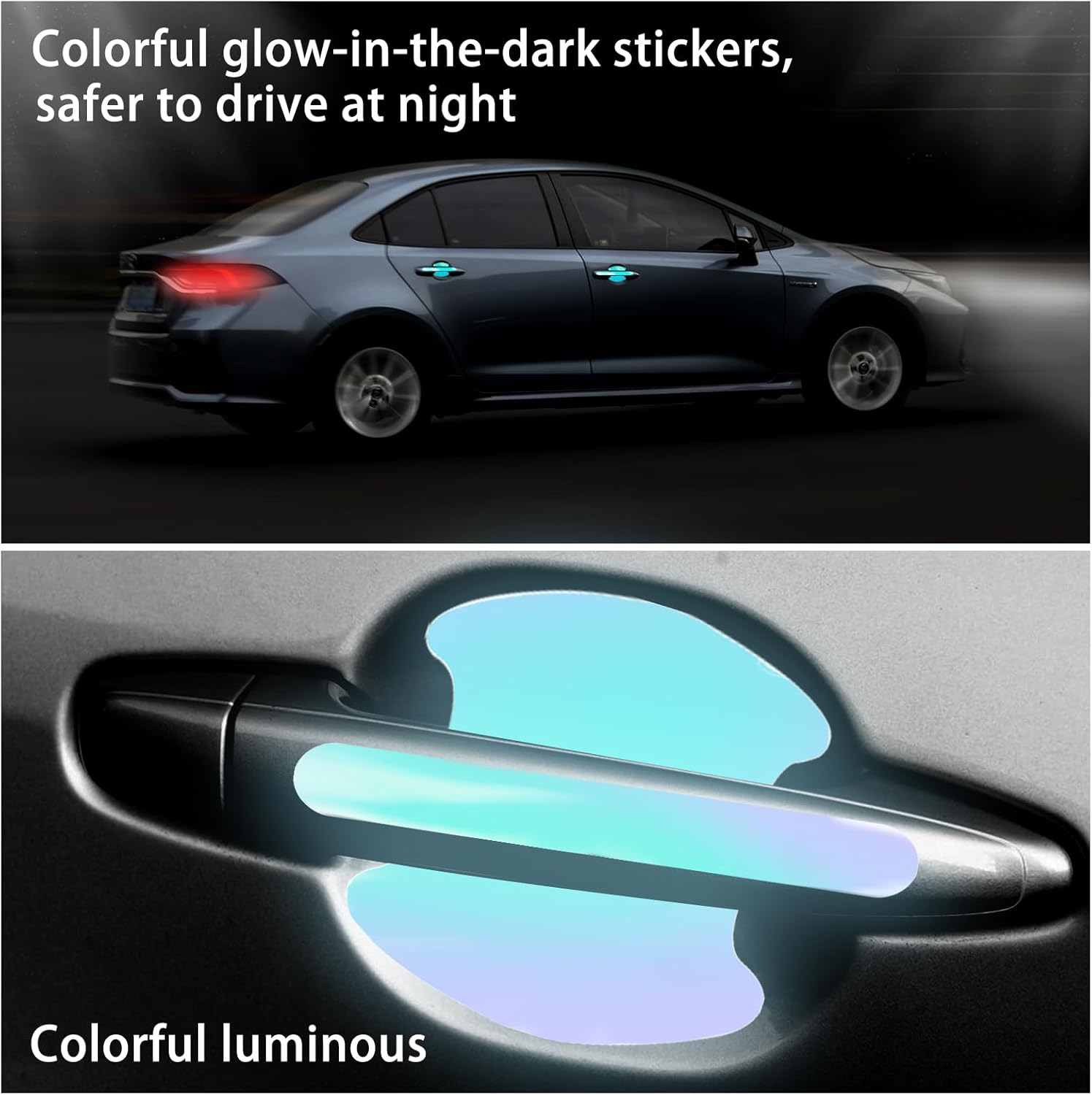 8 calcomanías protectoras para manija de puerta de automóvil, deslumbrantes protectores reflectantes de borde de puerta de automóvil, accesorios