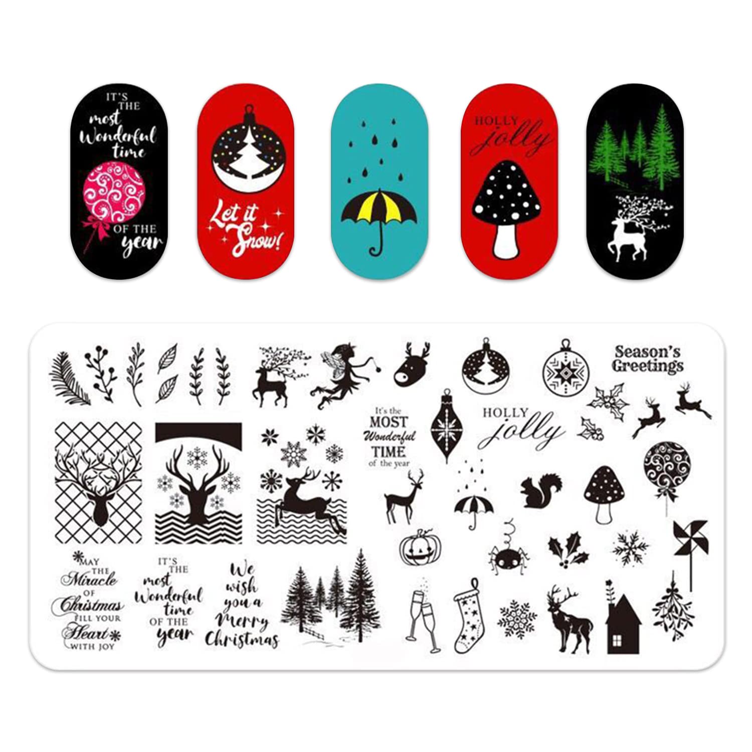 Placa de estampado de uñas de Navidad, DANNEASY 6 piezas de sellos de uñas, plantillas de arte de uñas, plantilla de uñas navideñas, kit de
