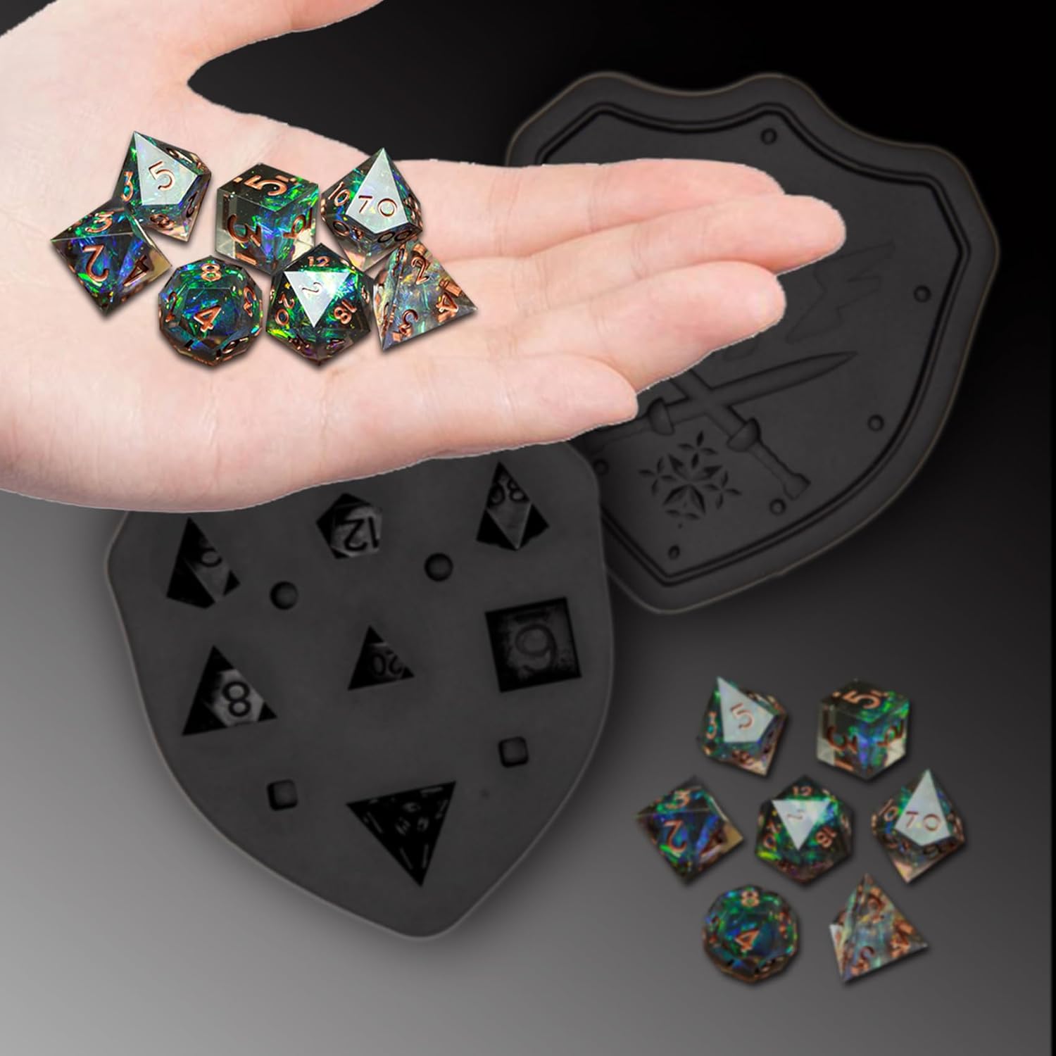 Migugaga DND – Molde de dados para fundición de resina, moldes de dados de silicona D&D de borde afilado con kit de 36 piezas de fabricación de