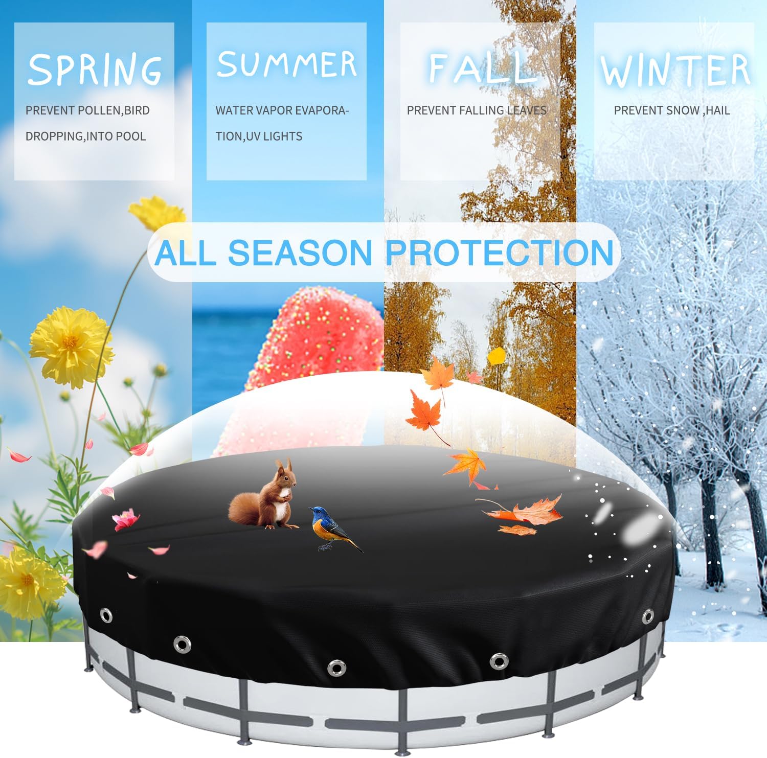 ClawsCover Cubierta redonda de piscina de 12 pies, impermeable, ajuste al aire libre para piscinas sobre el suelo de invierno y verano, cubiertas de