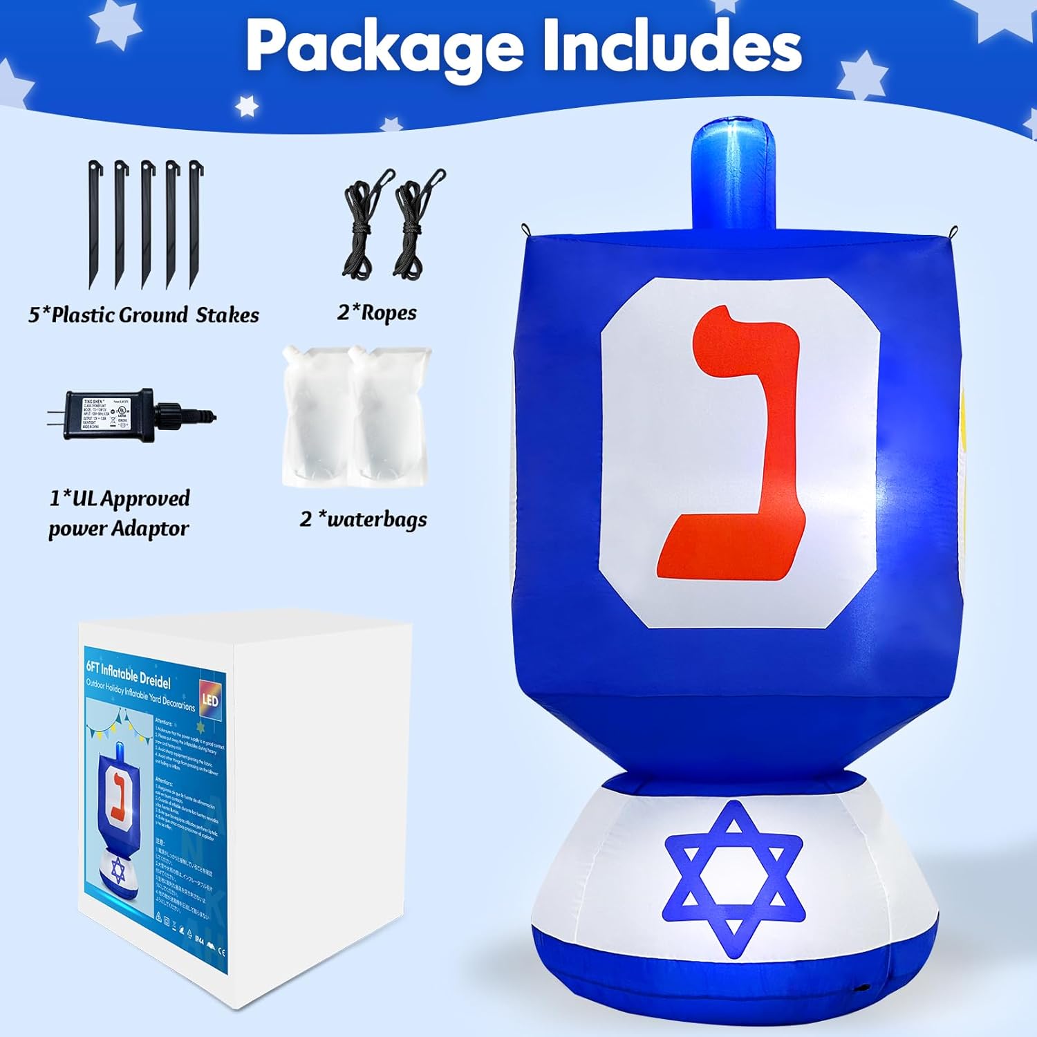 MICOCAH Decoraciones inflables de Hanukkah de 6 pies para exteriores, luces LED integradas Dreidel inflables, decoración de patio, decoraciones de