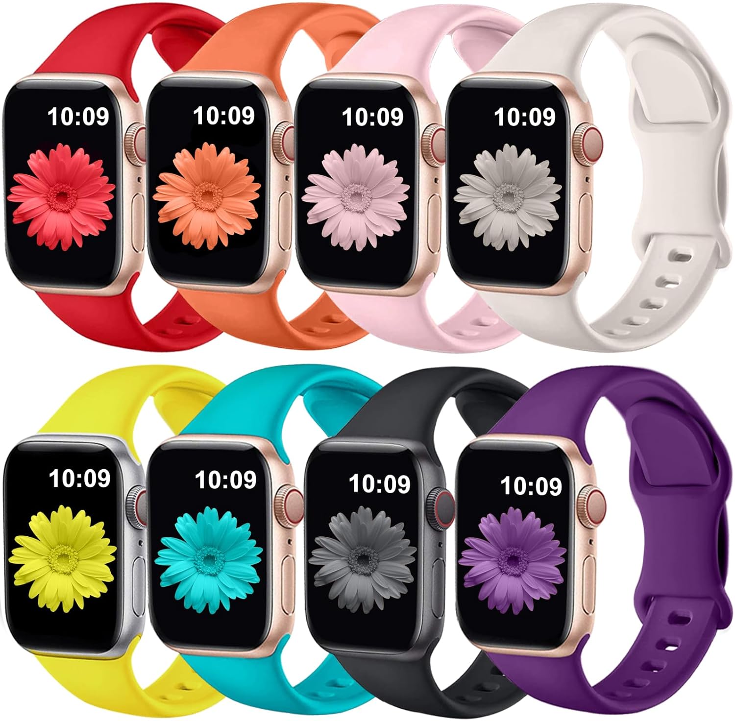 Brigtlaiff Paquete de 8 correas compatibles con Apple Watch de 1.496 pulgadas, 1.575 pulgadas, 1.614 pulgadas, 1.654 pulgadas, 1.732 pulgadas, 1.772