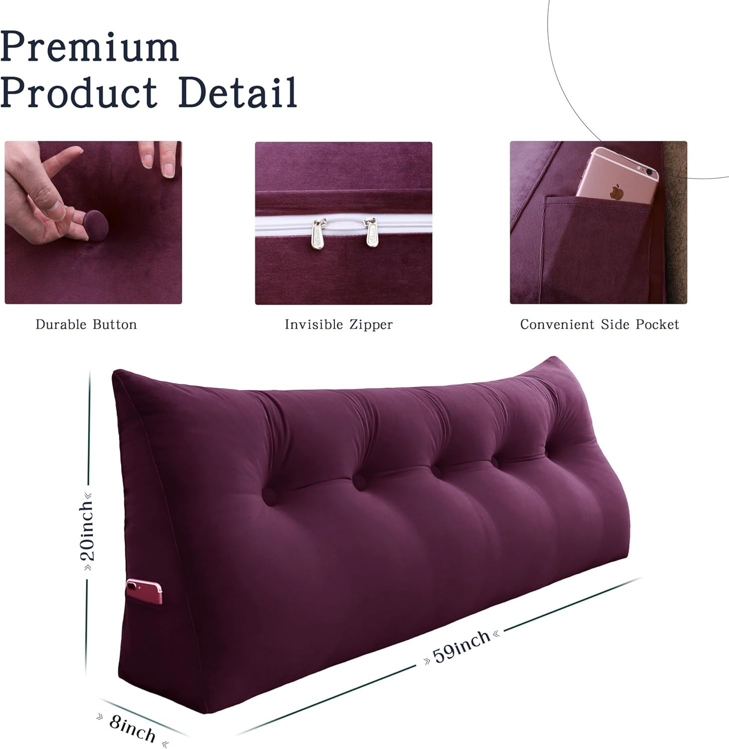 Almohada de cabecera de cuña para dormitorio, almohada de lectura para la espalda, soporte para sentarse en la cama, cojín lumbar, posicionamiento