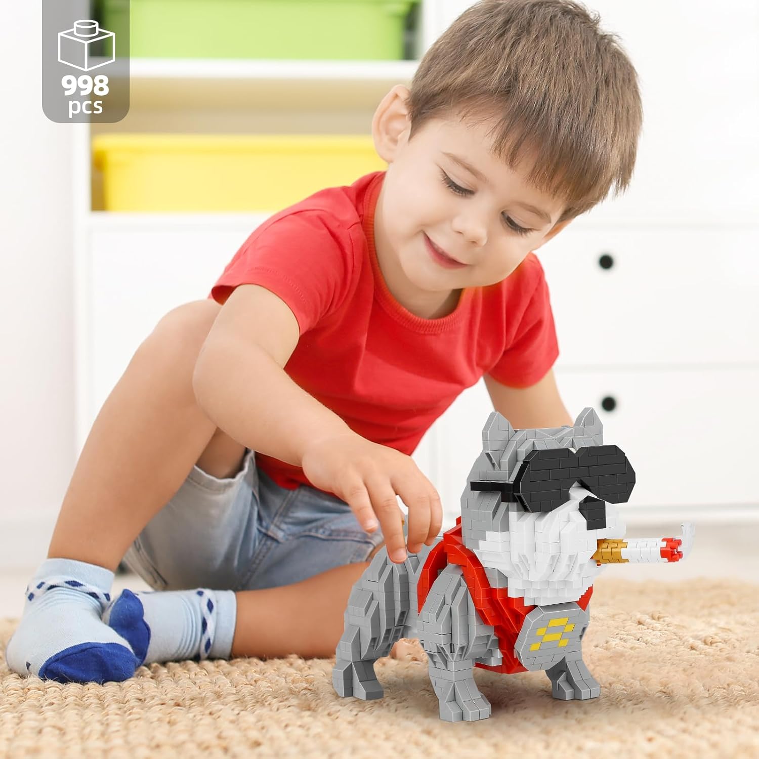 QLT – Kit de bloques de construcción de micromicrobloques de construcción con diseño de animales lindos Bully Pitbull, juguetes de construcción para