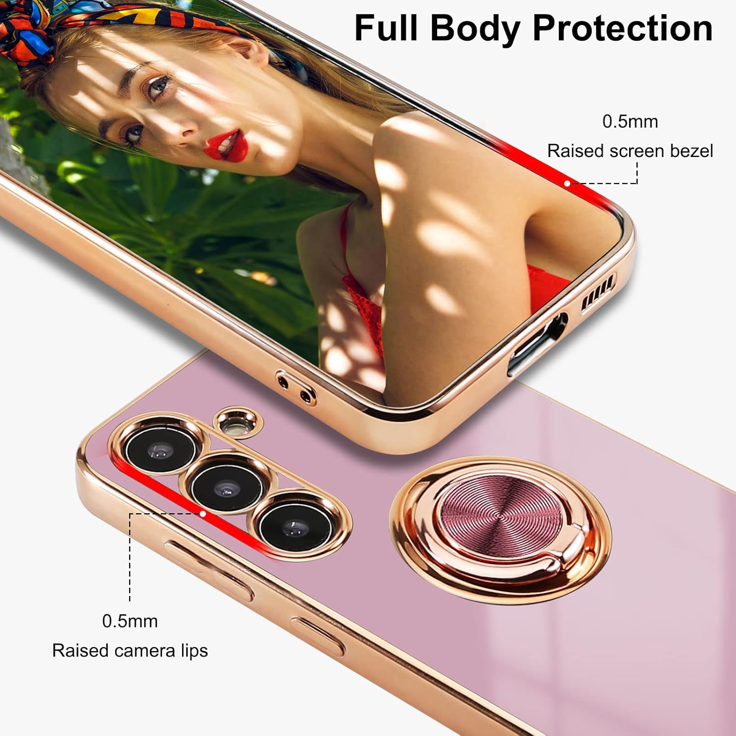 Aitipy Funda para Samsung Galaxy A54 5G con 2 protectores de pantalla, soporte magnético con anillo de rotación de 360 grados, borde chapado