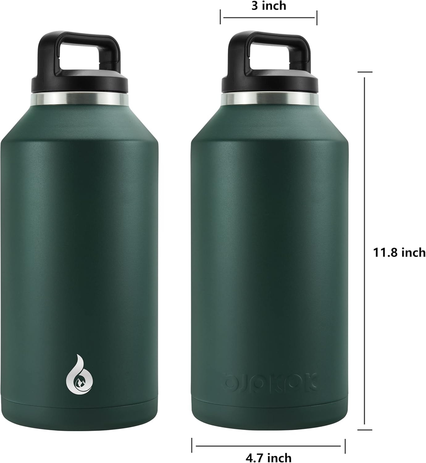 BJPKPK Botella de agua de medio galón aislada, apta para lavavajillas, botella de agua de 64 onzas con asa, a prueba de fugas, sin BPA, botella de