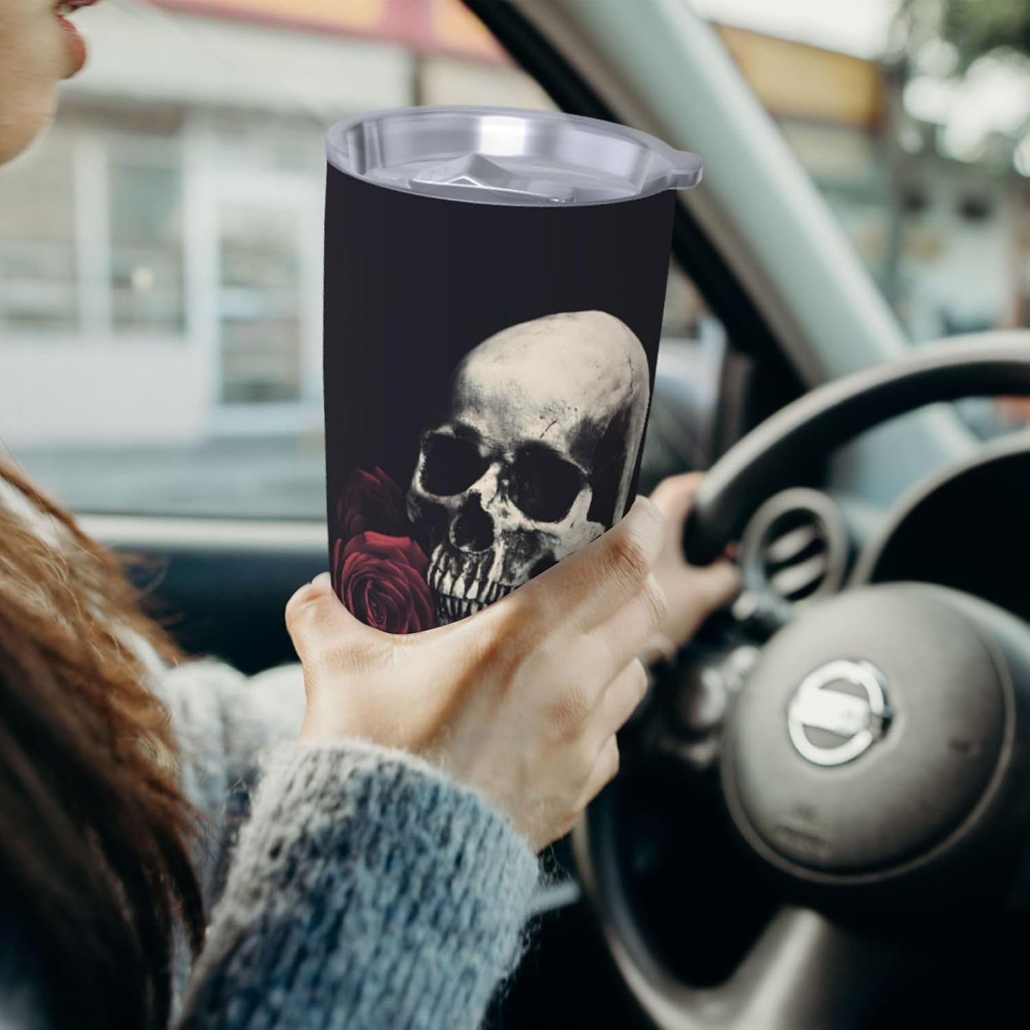 NVJUI JUFOPL Vaso de calavera con tapa de 20 onzas, regalos divertidos para hombres y mujeres, regalos de cumpleaños para papá y mamá, taza de café