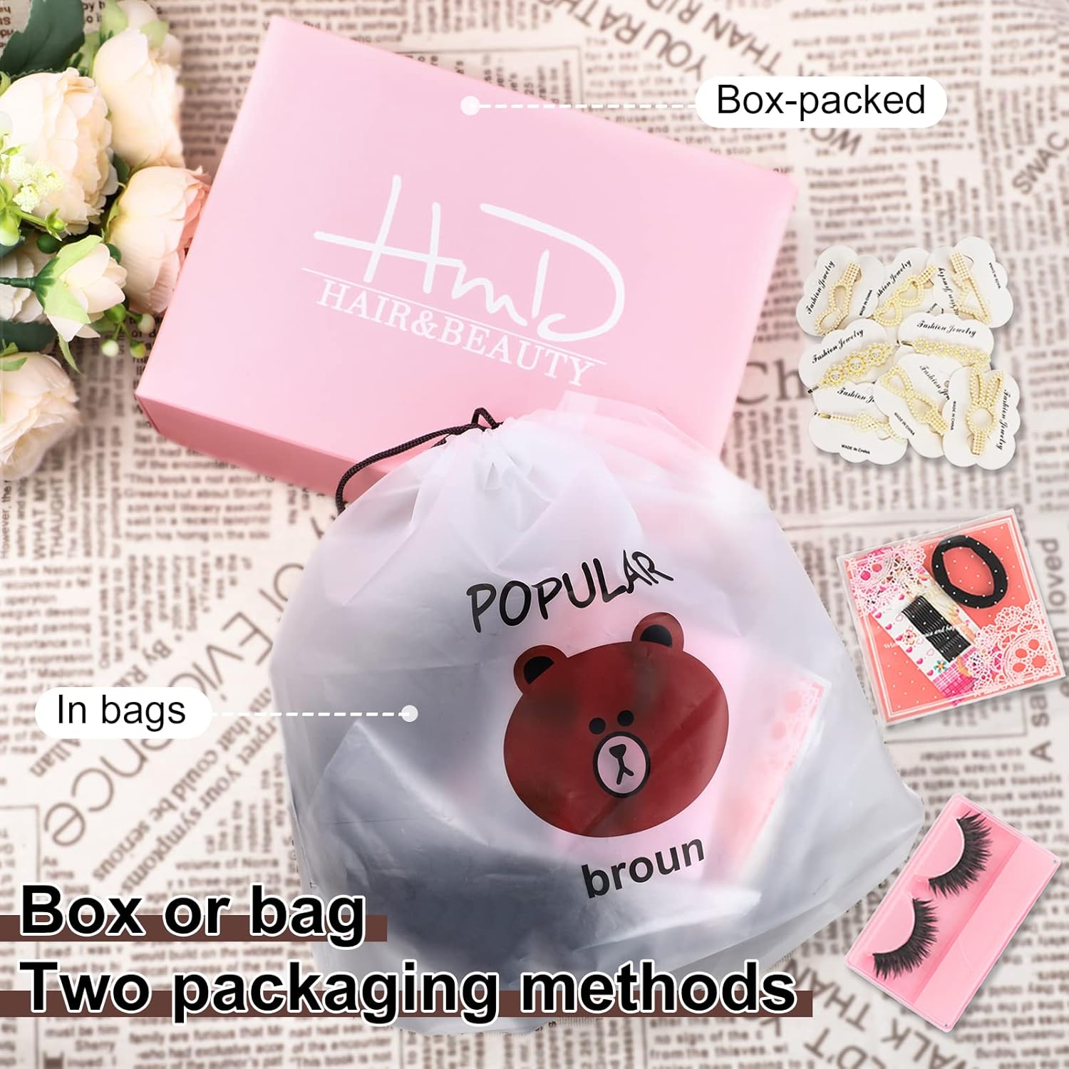 HMD Juego de 5 piezas de moño despeinado para mujer, extensión de cola de caballo con banda de goma elástica, extensión de cabello largo y