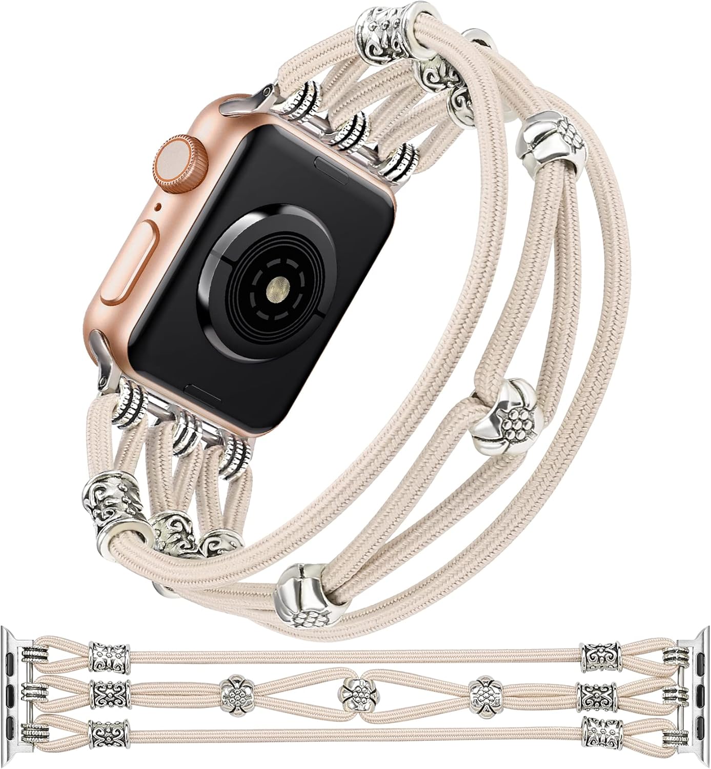 TOYOUTHS Pulsera de cuentas compatible con Apple Watch Band de 1.92, 1.77, 1.73 y 1.65 pulgadas, correa de nailon elegante para iWatch Series