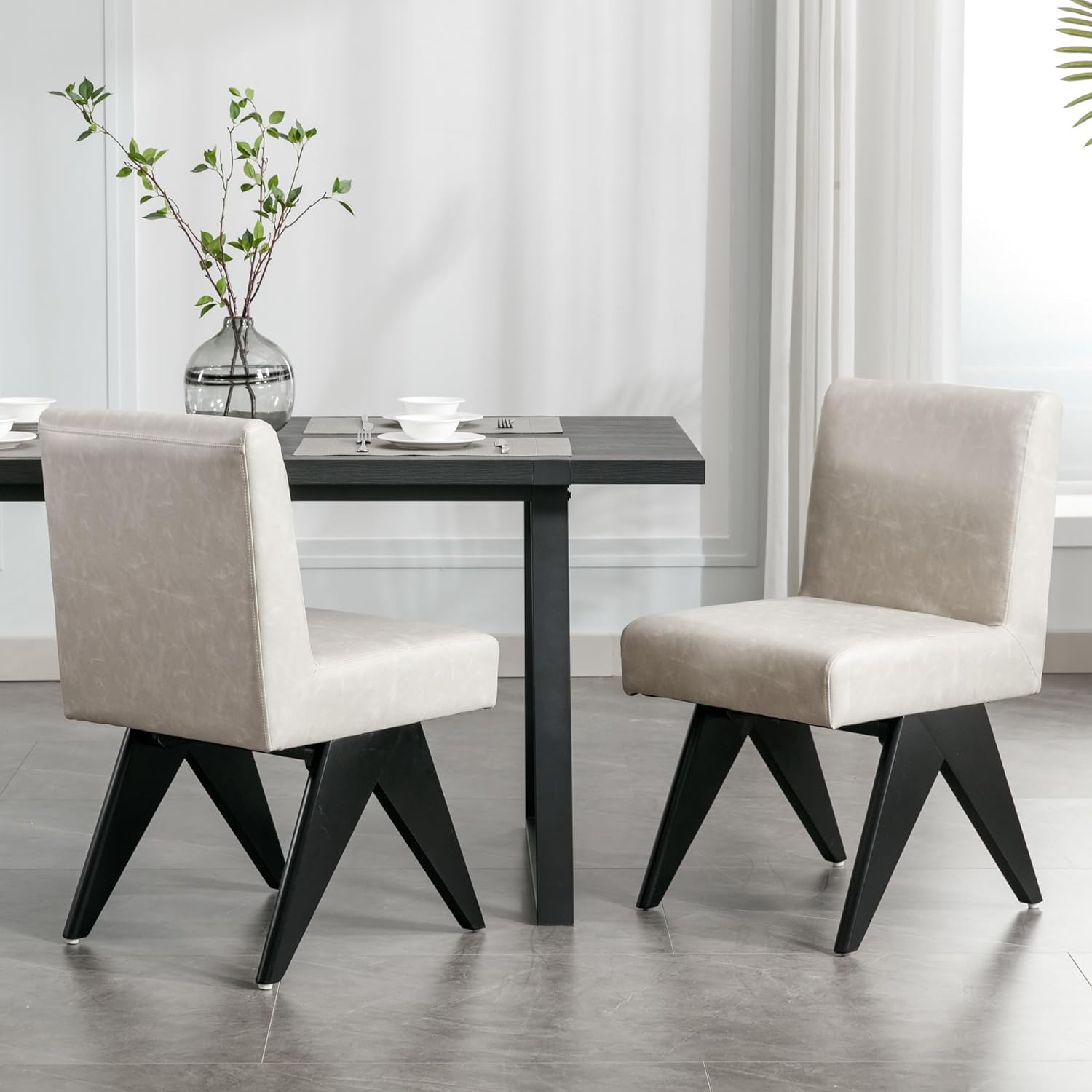 BESTANO Juego de 2 sillas de comedor modernas de estilo rústico de mediados de siglo, sillas de cocina tapizadas sin brazos con respaldo y patas de