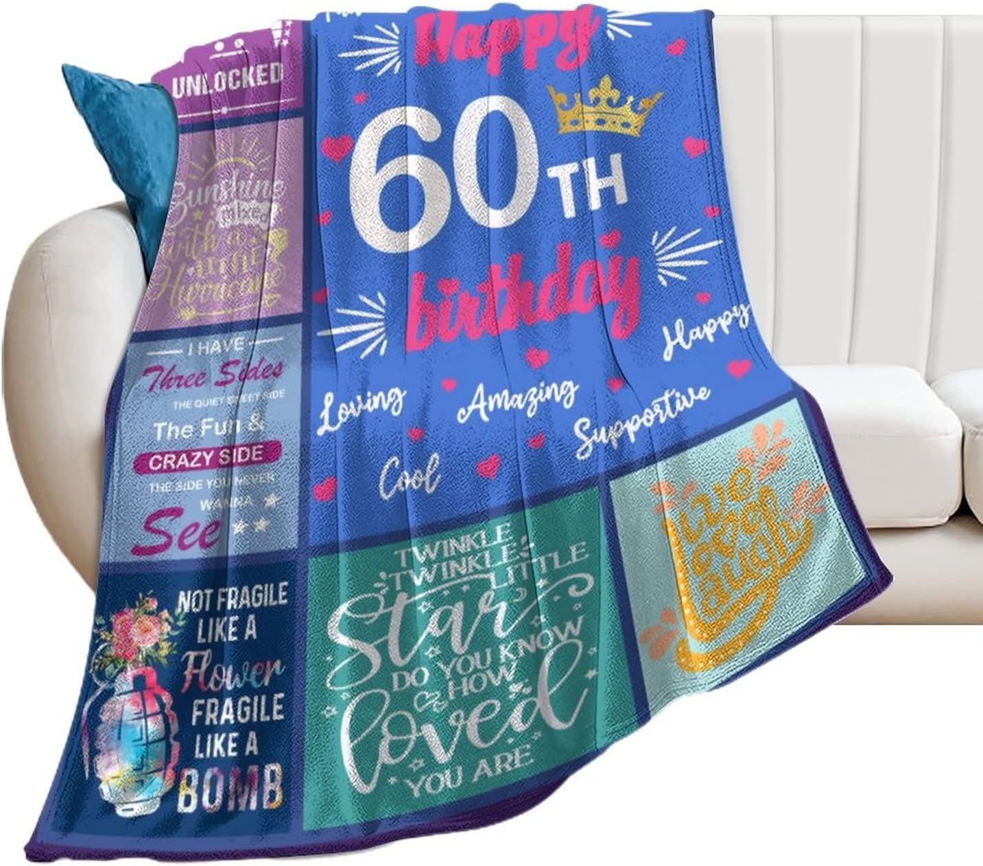 Manta de regalo de 60 cumpleaños para mujer, ideas de regalo de cumpleaños 60 para mujeres, regalos de 60 años para mujeres, mantas de 50 x 60