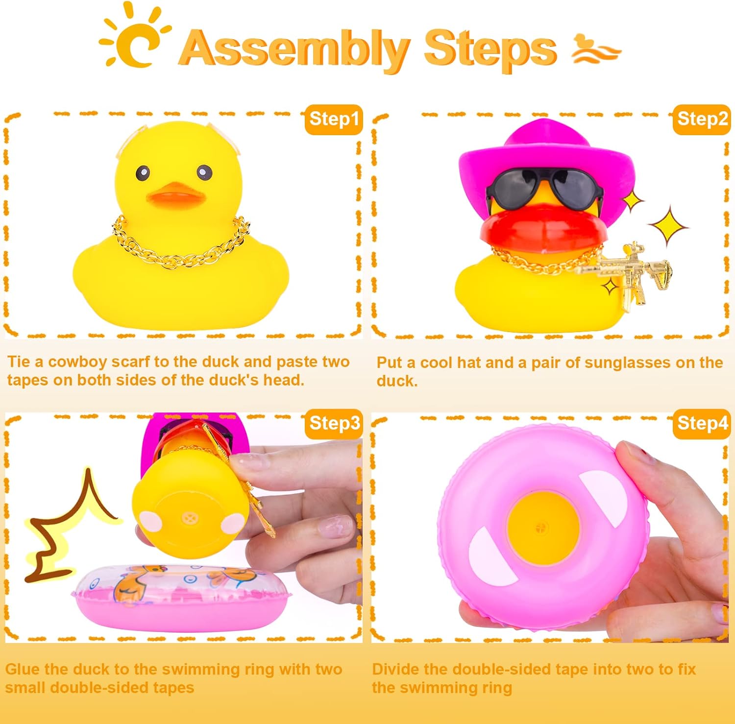 MuMyer Adornos de pato de goma para automóvil, decoración de tablero de automóvil con accesorios geniales, cubierta de boca, mini anillo de