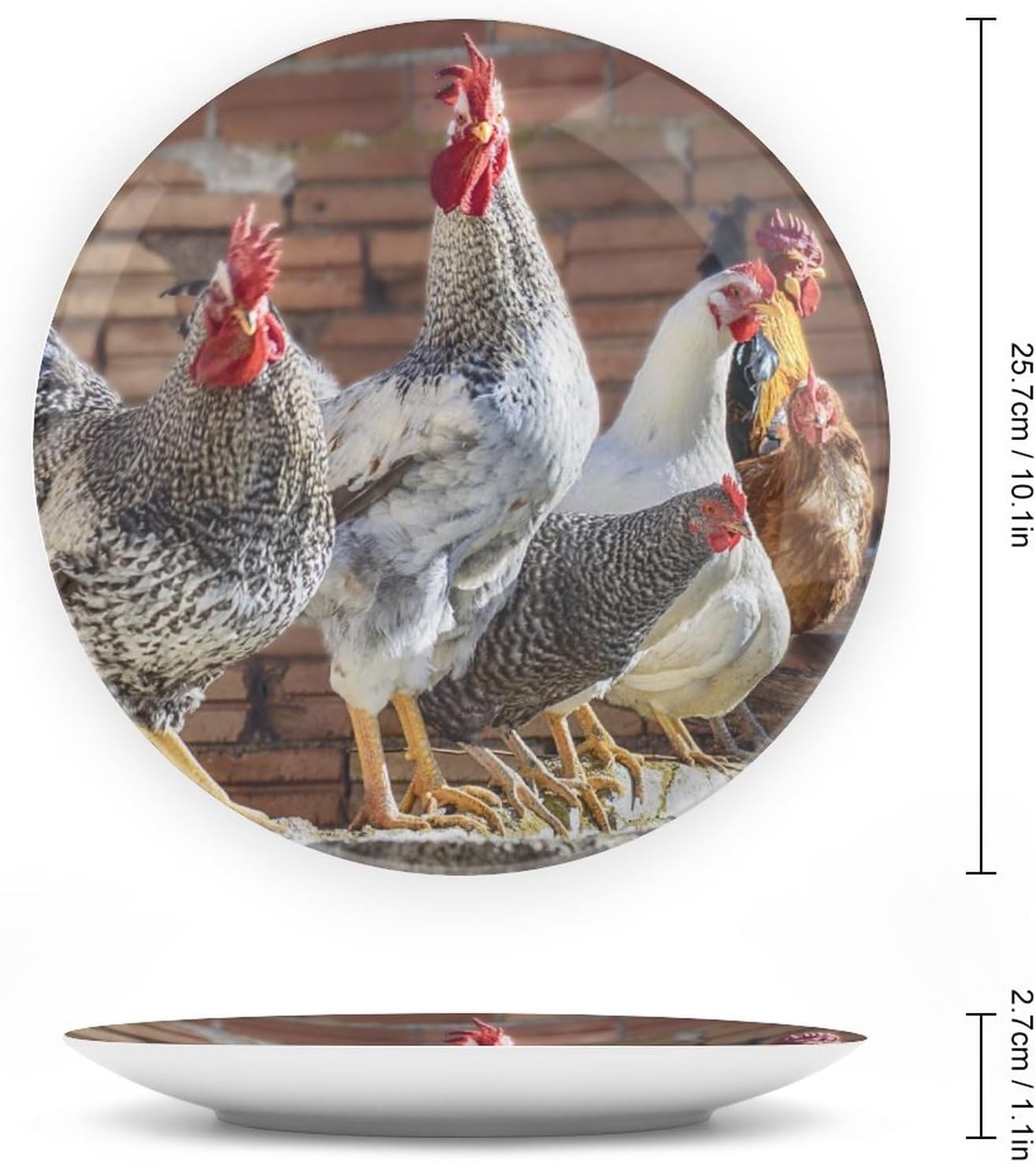 Plato decorativo para exhibición, gallinas de granja, pájaros, plato de gallinero, platos de postre de cerámica, platos conmemorativos con soporte,