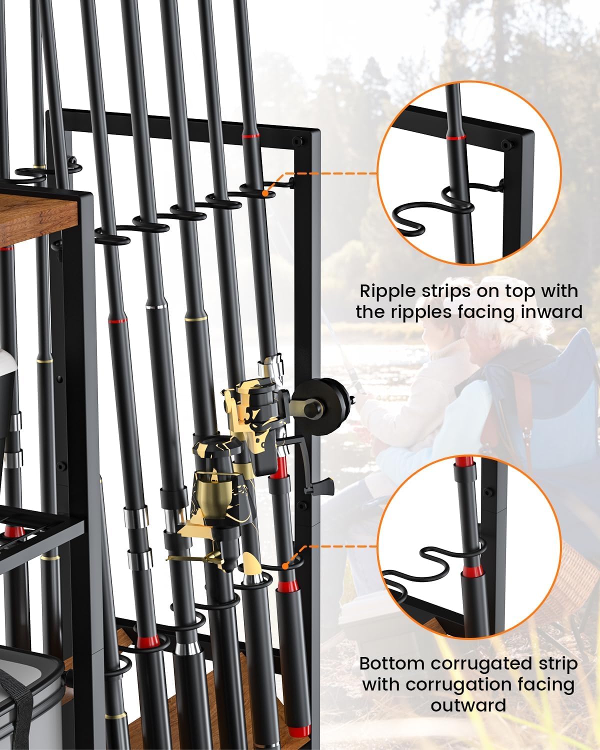 Soportes para caña de pescar y equipo – Organizadores de equipos de pesca, soportes para caña de pescar con ruedas de hasta 12 cañas de pescar, para