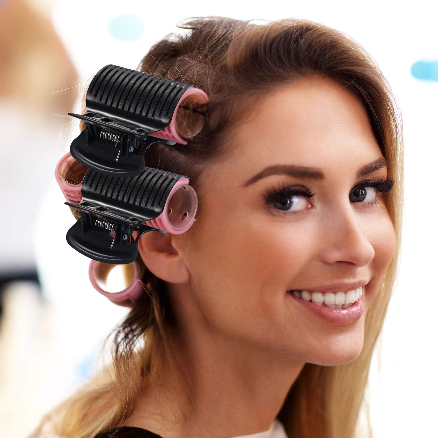24 pinzas de rodillo caliente, rizador de pelo, clips de rodillo de repuesto para mujeres y niñas, estilo de sección de cabello (negro)