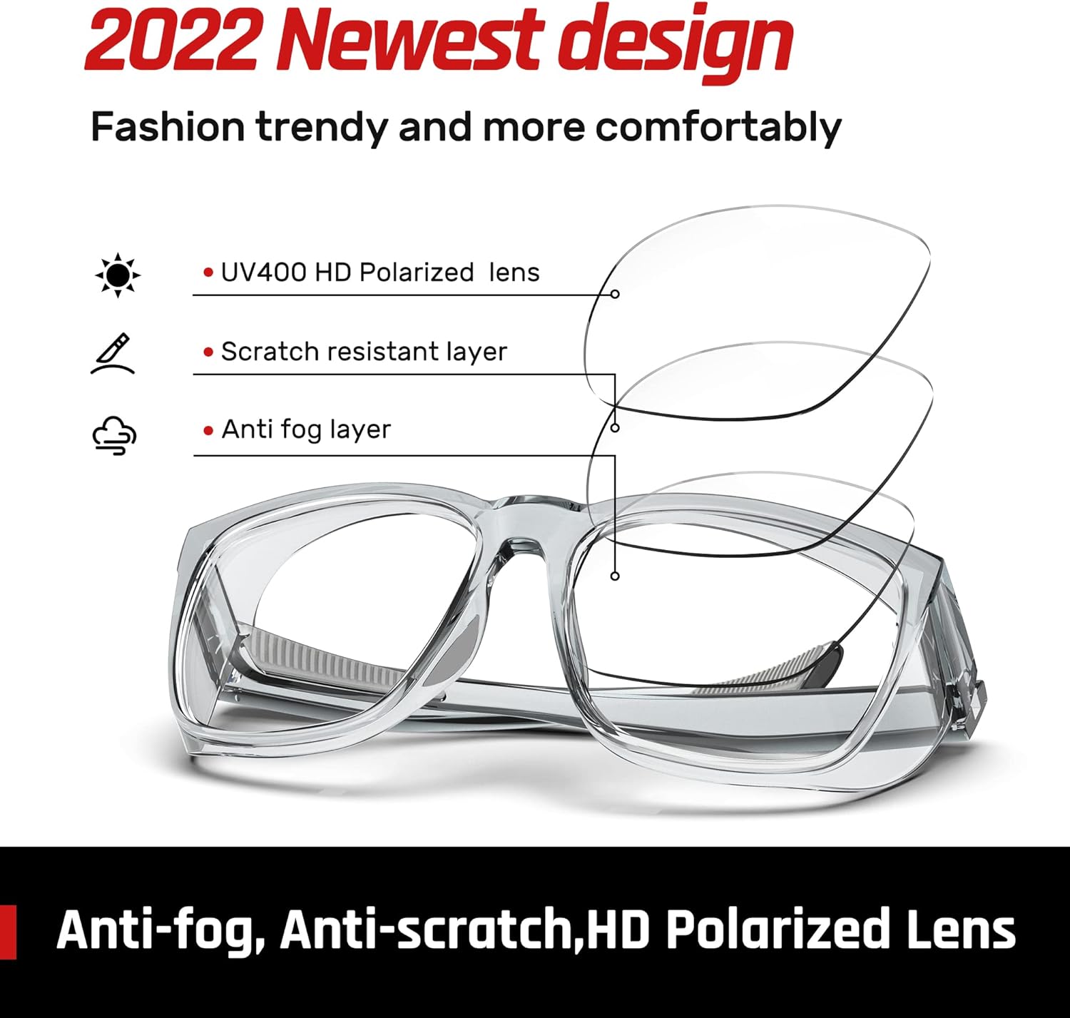 TOREGE – Lentes de seguridad, gafas elegantes con lente antiniebla y anti luz azul, ligeras y cómodas, son una alternativa perfecta para las gafas