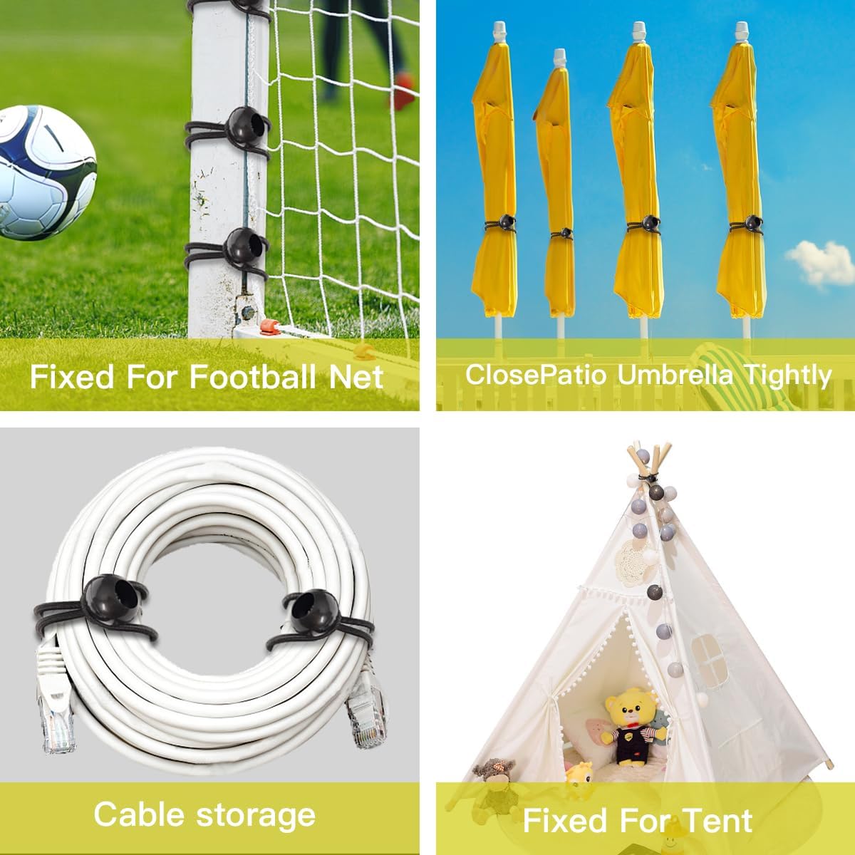 Cuerdas elásticas de bolas de 6 pulgadas con bolas, 30 unidades de cuerdas elásticas resistentes para toldo, lona, pelotas elásticas para camping,