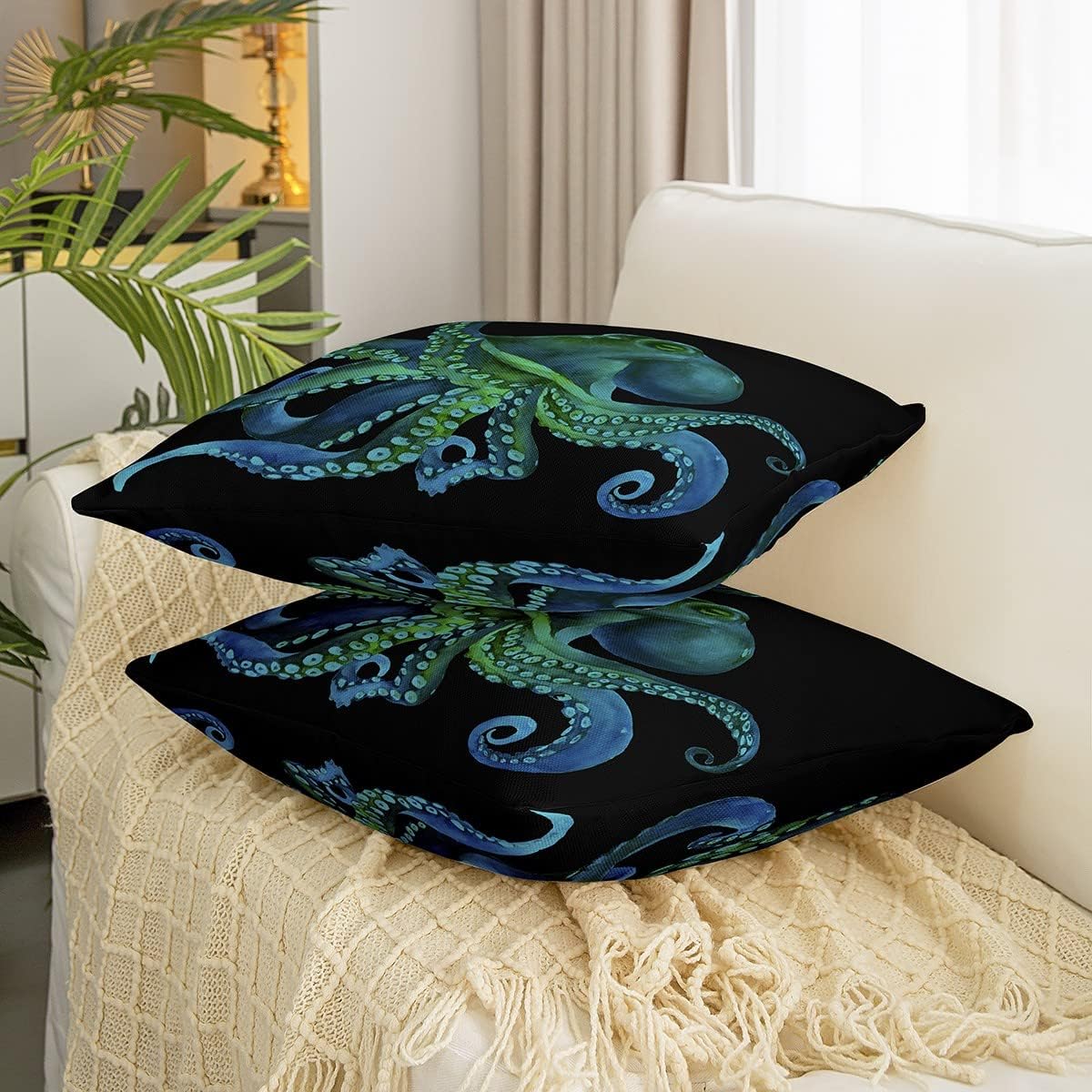 Erosebridal Octopus – Juego de 2 fundas de almohada de 24 x 24 pulgadas, fundas de almohada decorativas de pulpo 3D, fundas de almohada decorativas