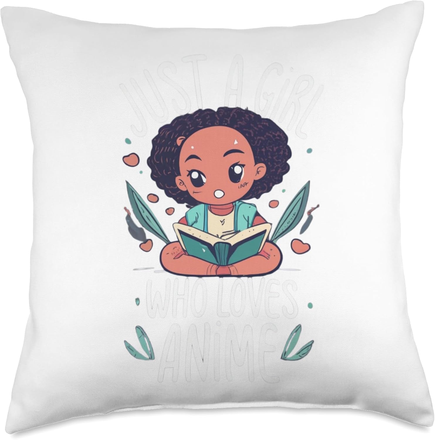 African American Anime Just a girl who loves Anime Just Loves Anime Black Afro Girl Throw Pillow, 18×18, Multicolor
