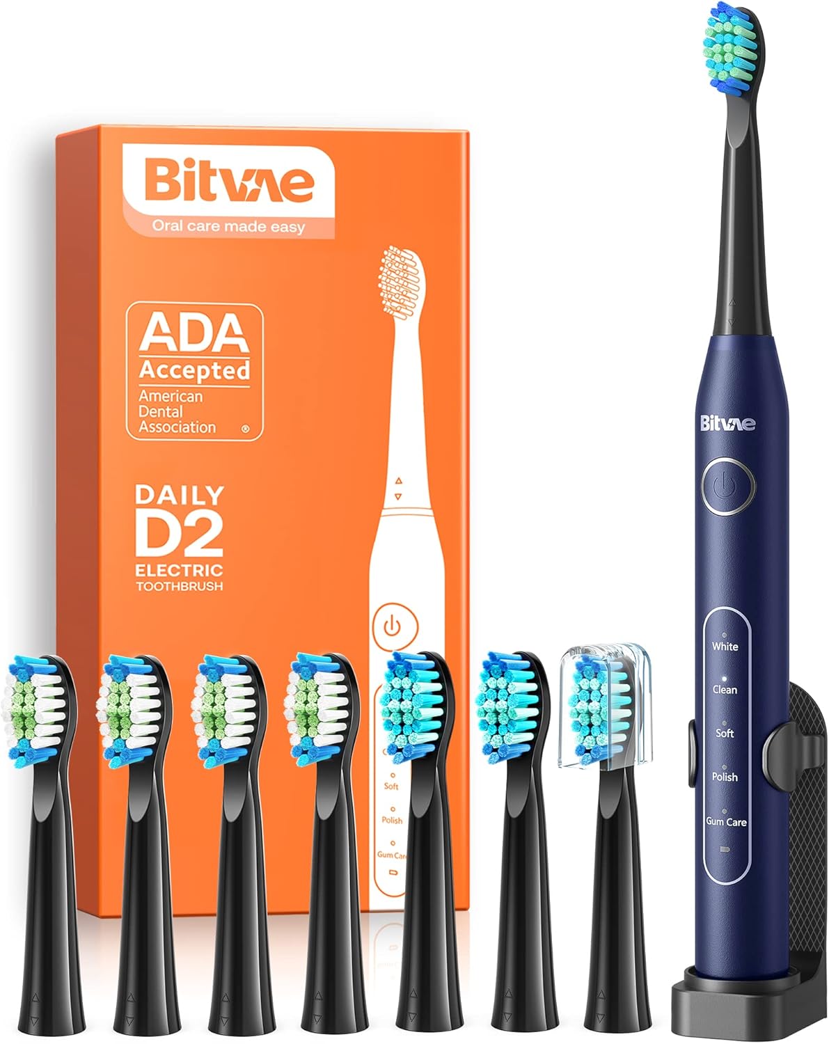 Bitvae Paquete de cepillos de dientes eléctricos ultrasónicos y giratorios para adultos y niños, cepillos de dientes recargables sónicos aceptados