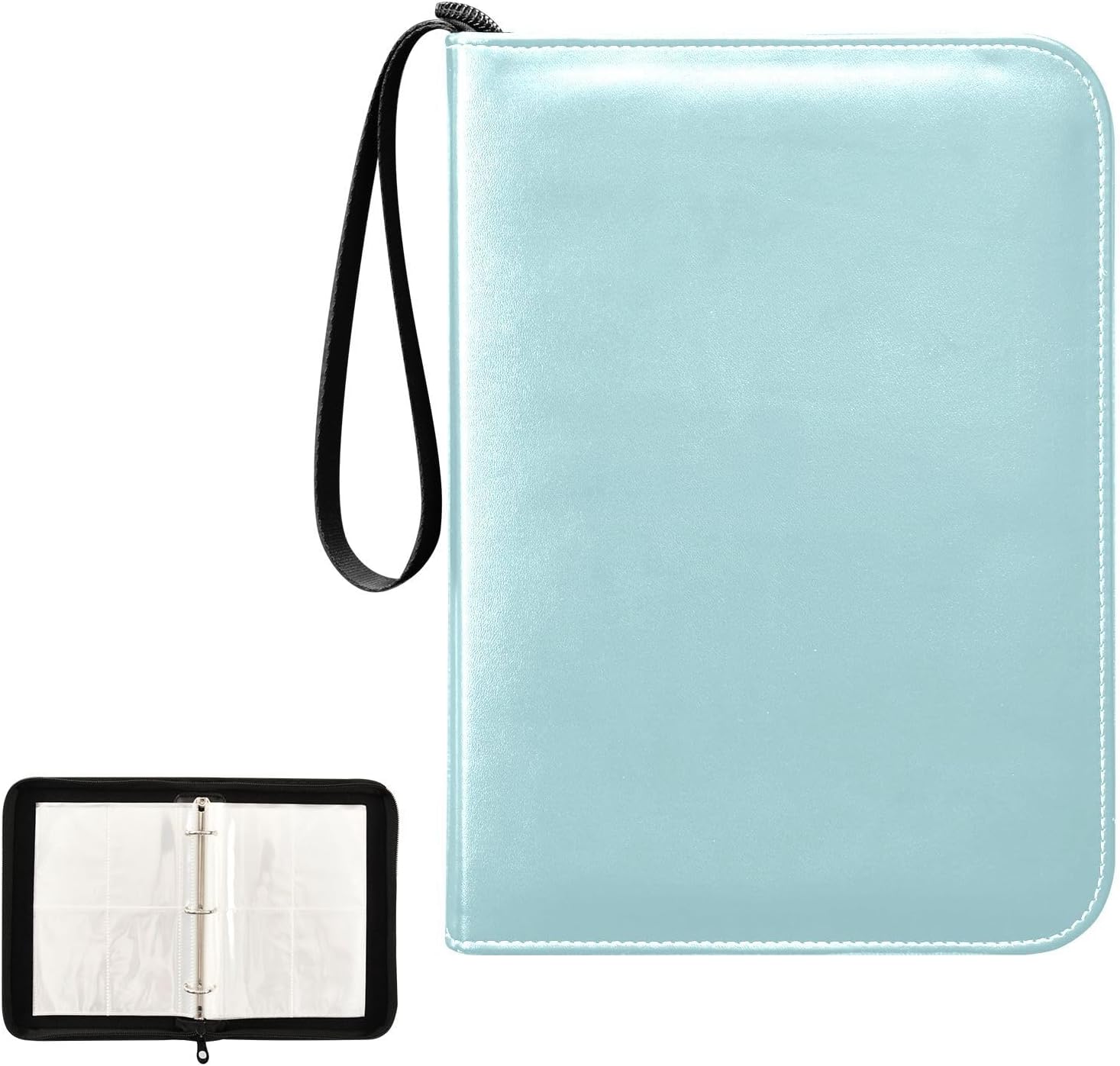 Carpeta de tarjetas Aqua en piel sintética resistente, 400 bolsillos, carpeta de tarjetas de doble cara fácil de limpiar