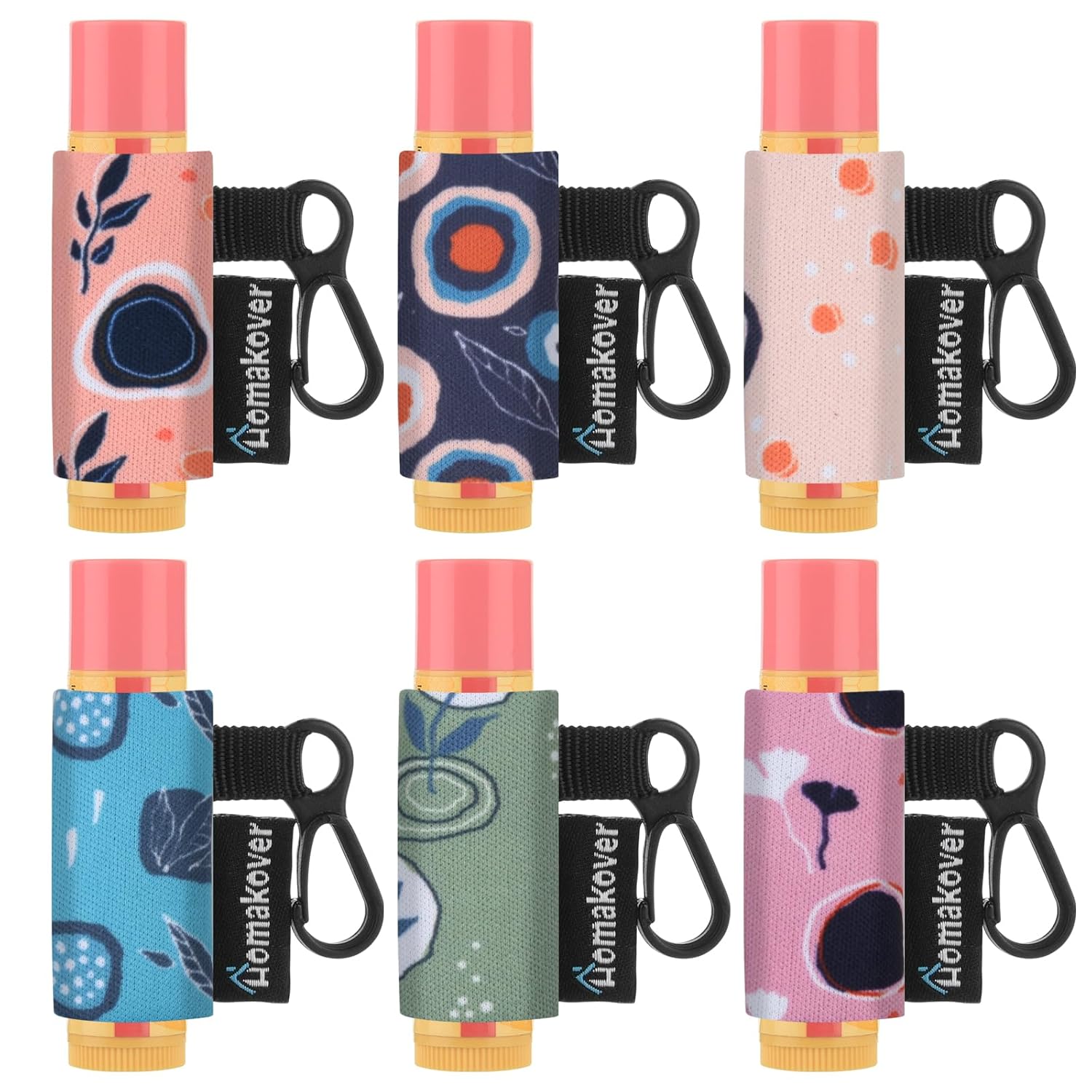 Paquete de 6 soportes compactos con clip, clip de liberación premium, funda de neopreno, bálsamo labial con clip, se adapta a la mayoría de los